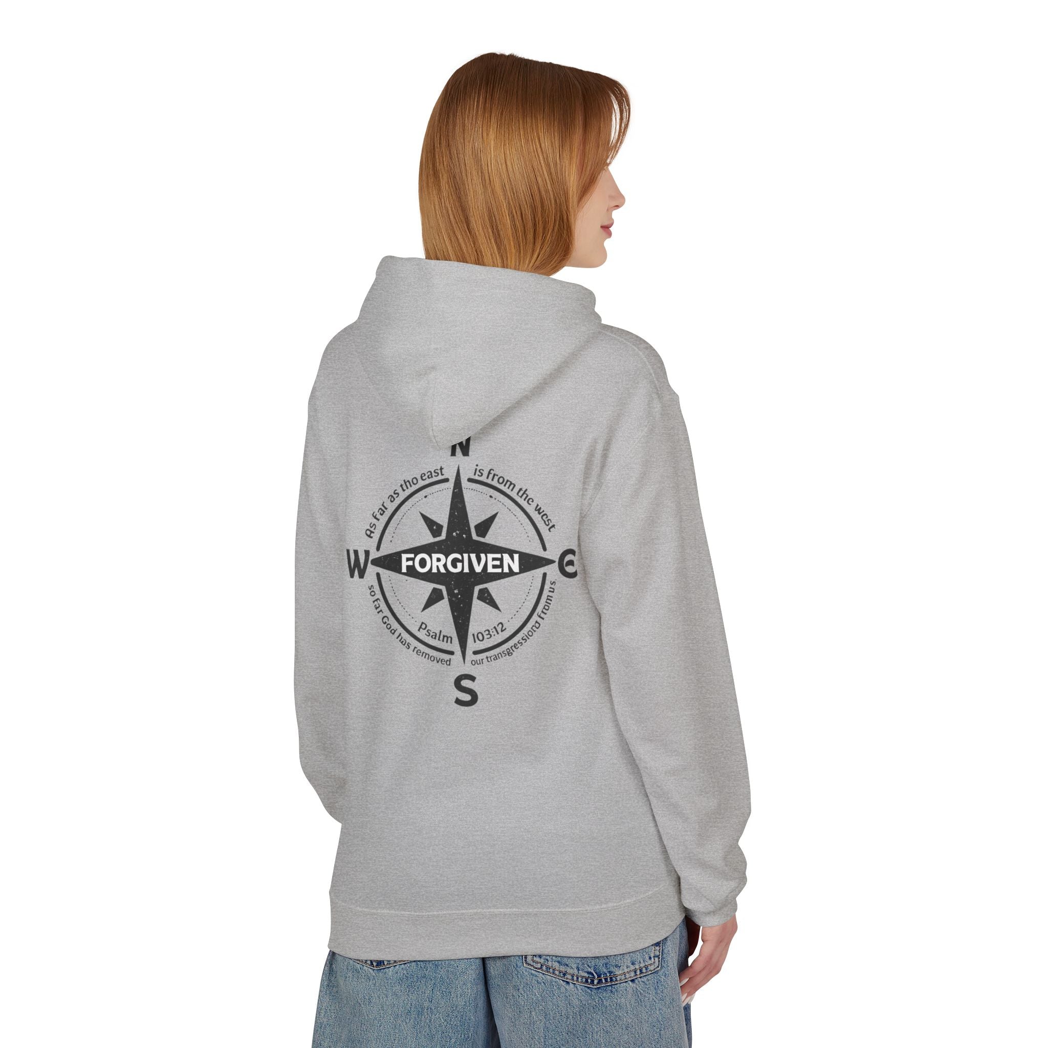 Forgiven Compass Hoodie — Christian Faith Inspirational Pullover - As Far as the East is from the West