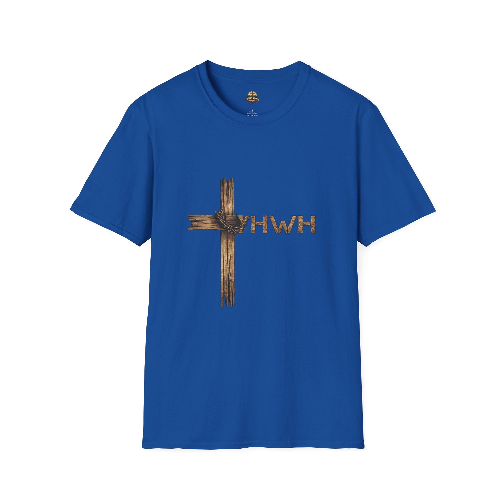 Christian Cross T-Shirt with YHWH Text – Rustic Faith Tee