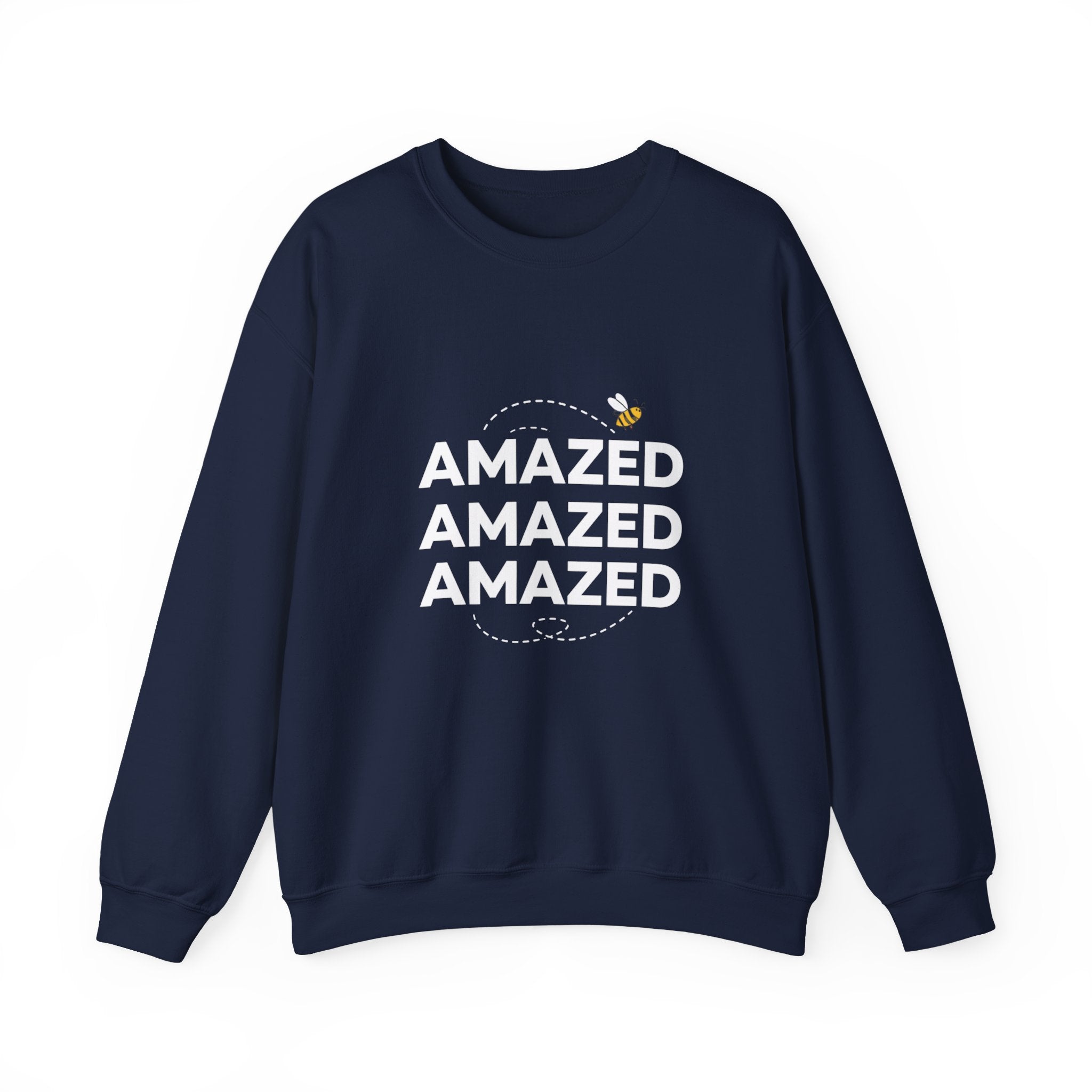 Bee Amazed Crewneck Sweatshirt — Repeating "Amazed" Graphic