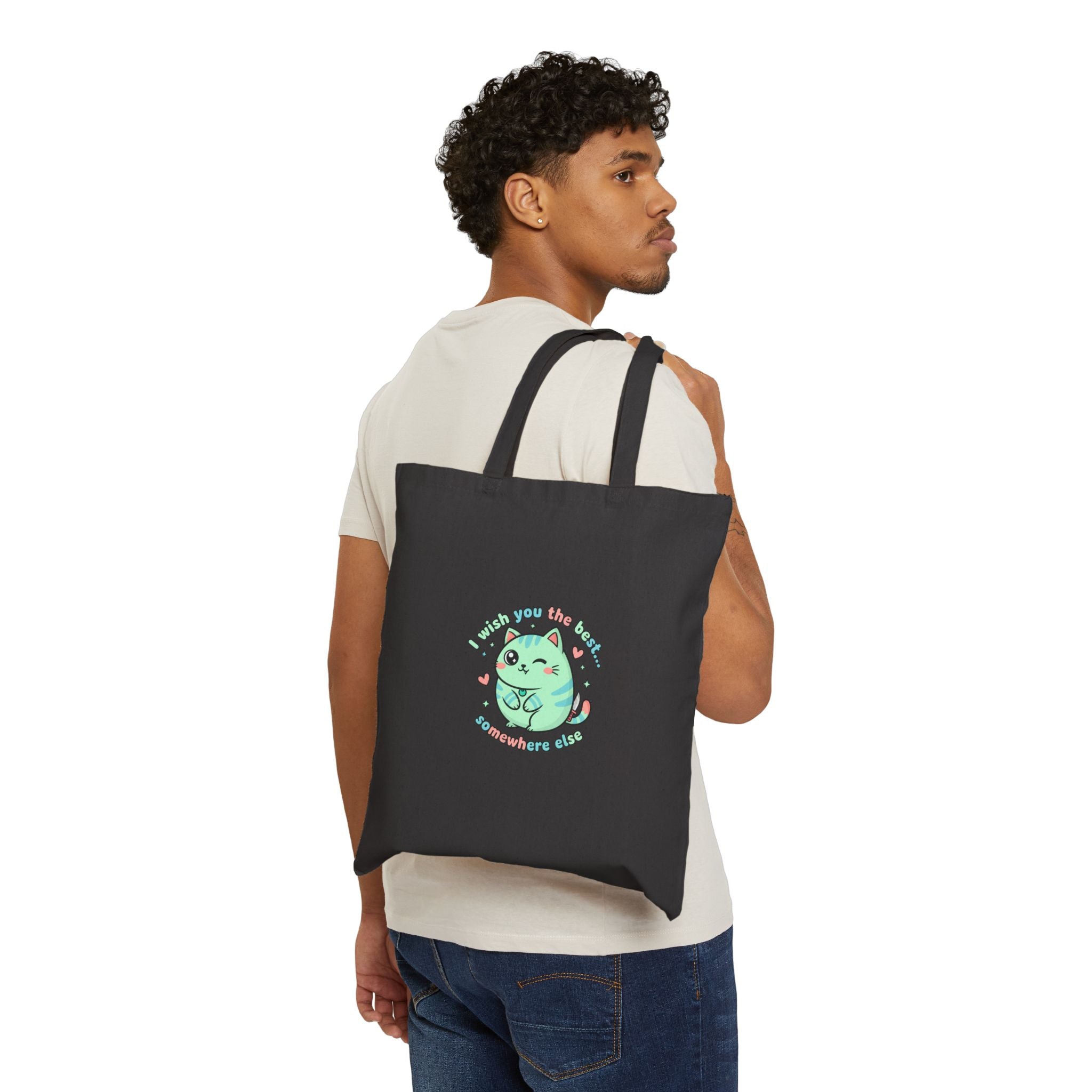 Cute Menacing Cat Tote, kawaii threat pastel canvas tote | soft threat sarcastic