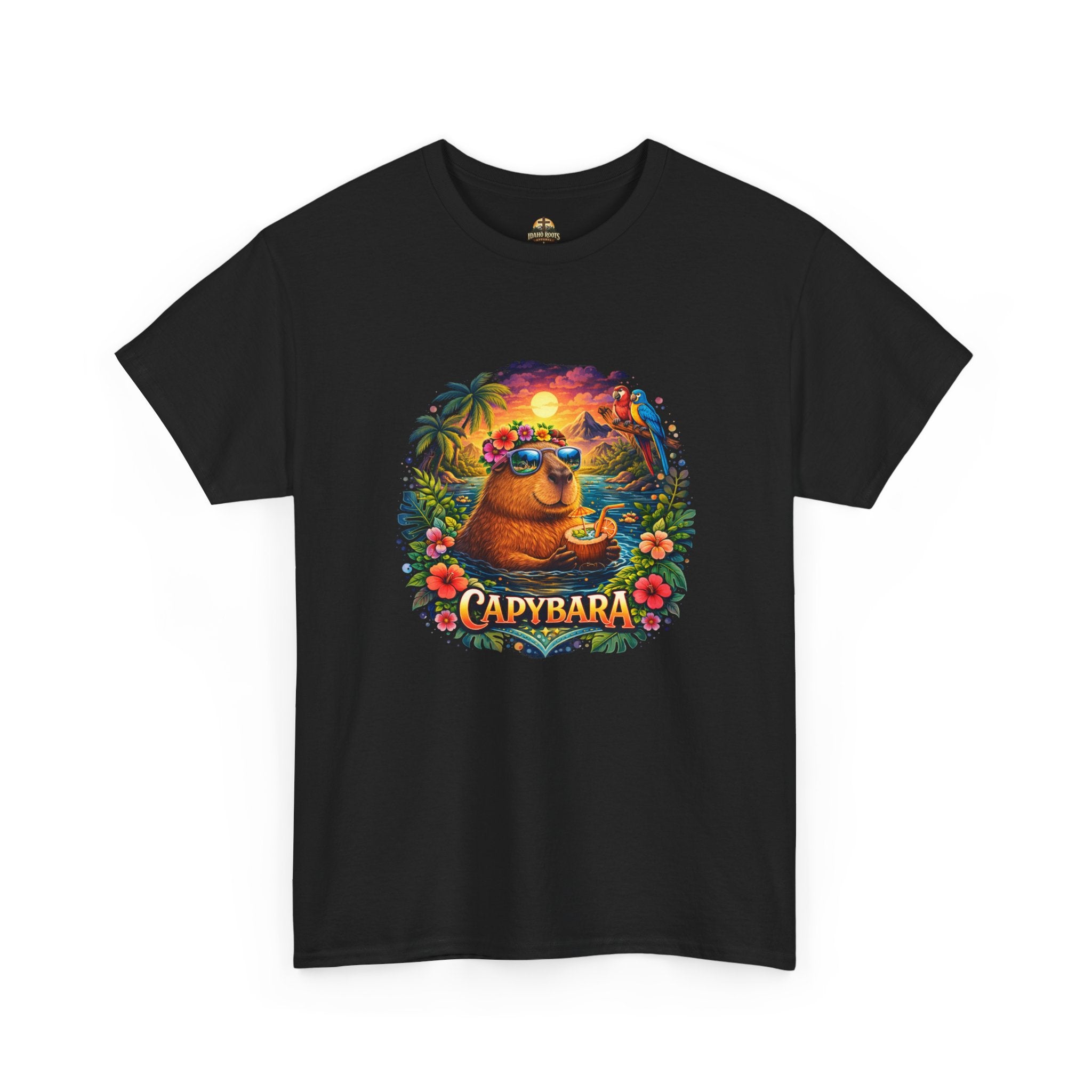 T-Shirt — 'Capybara' Tropical Sloth Sunset Graphic Tee