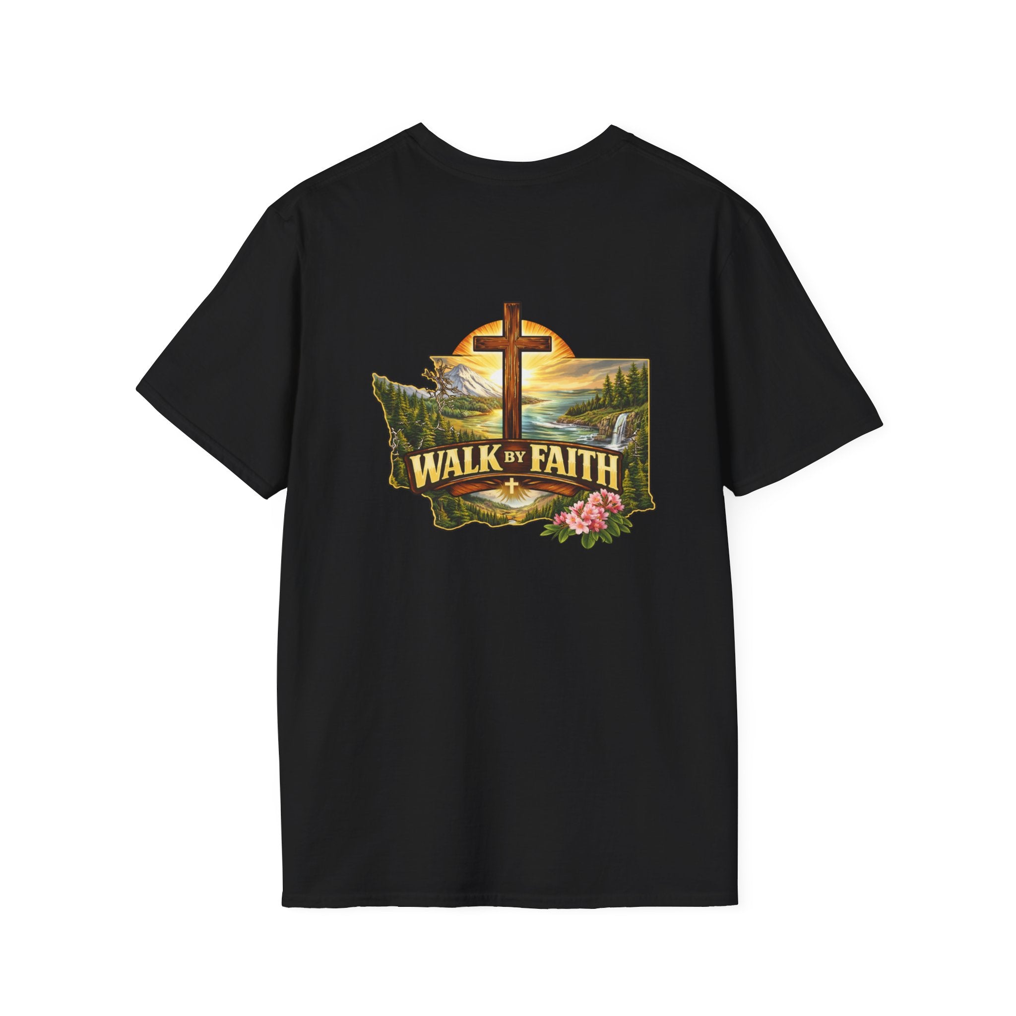 Washington State - Walk By Faith T-Shirt — Christian Cross Mountain Graphic Tee
