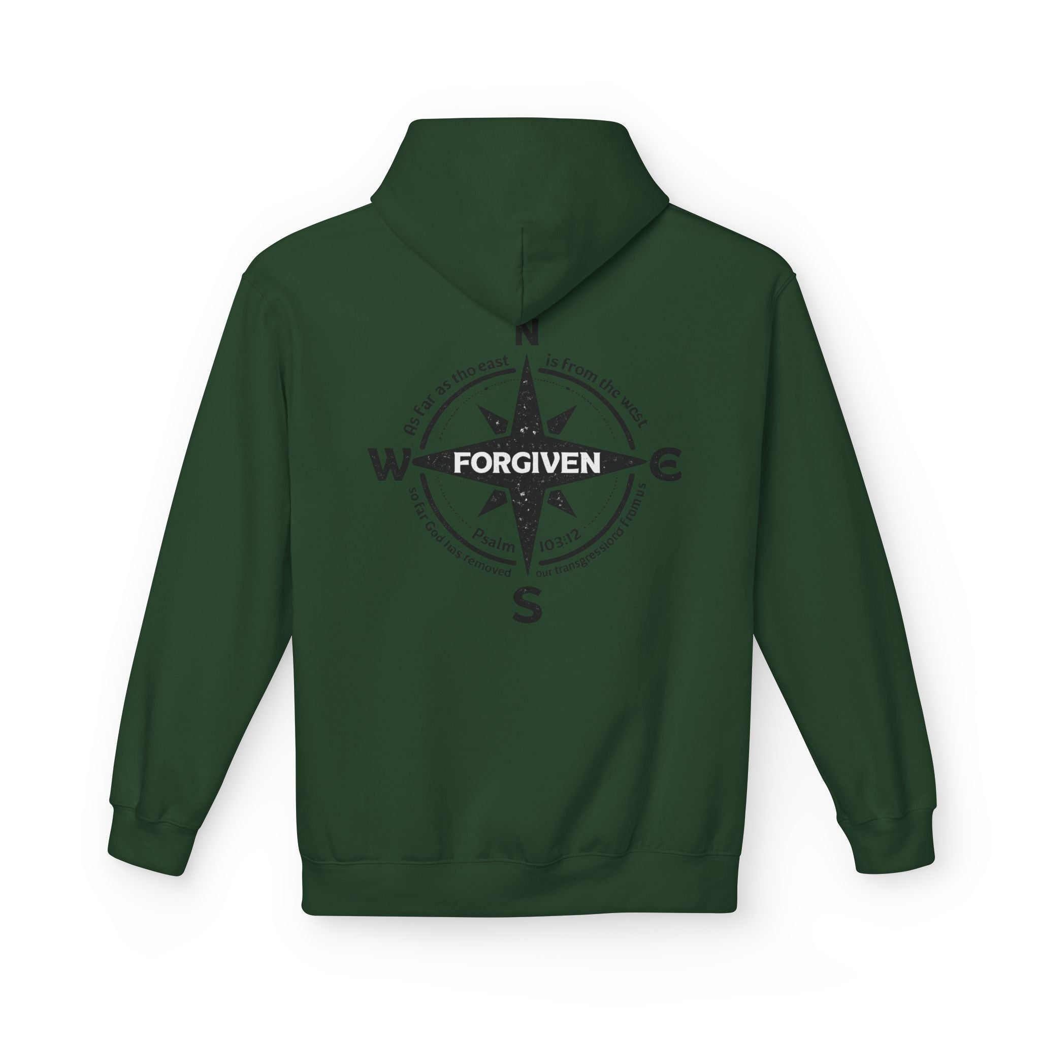 Forgiven Compass Hoodie — Christian Faith Inspirational Pullover - As Far as the East is from the West