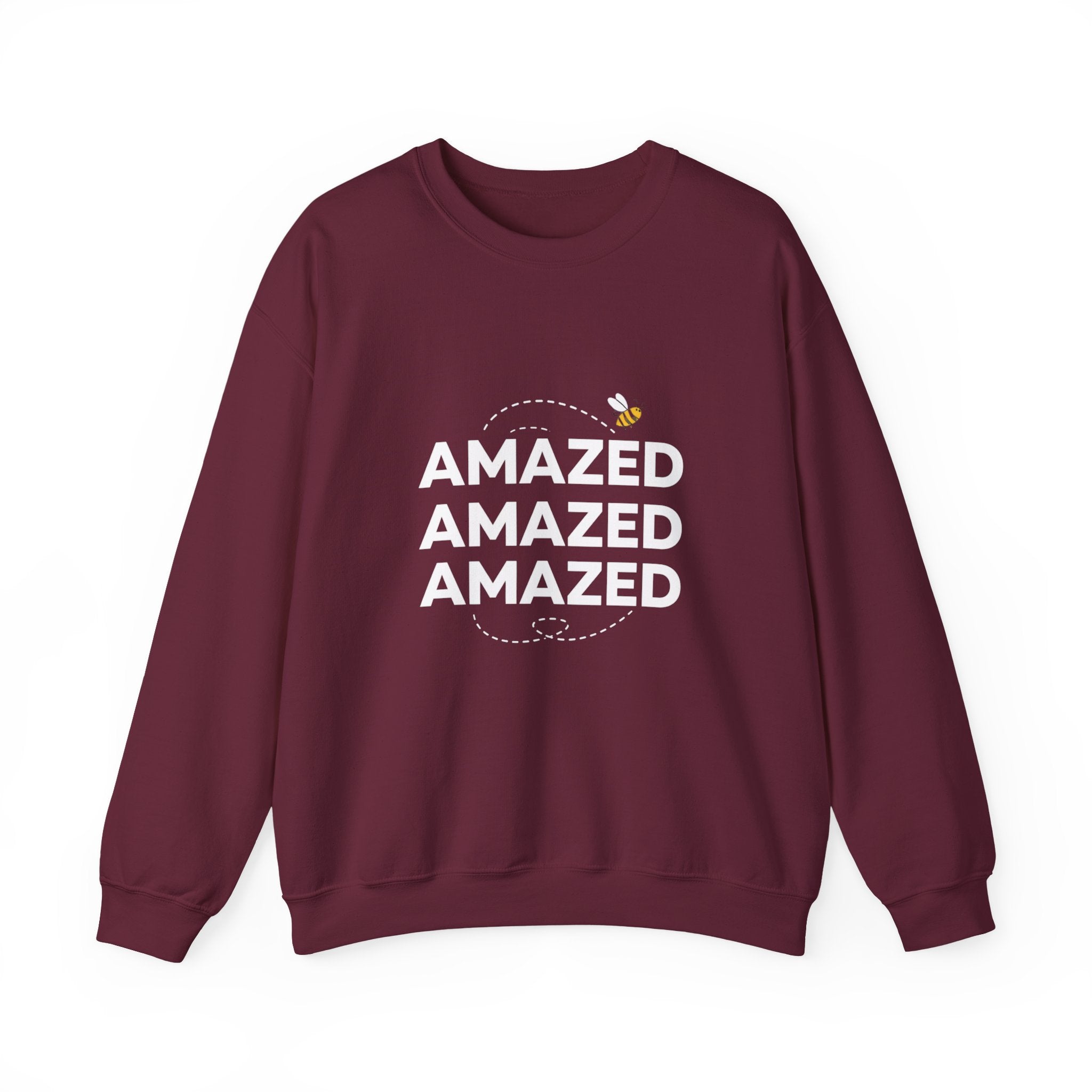 Bee Amazed Crewneck Sweatshirt — Repeating "Amazed" Graphic