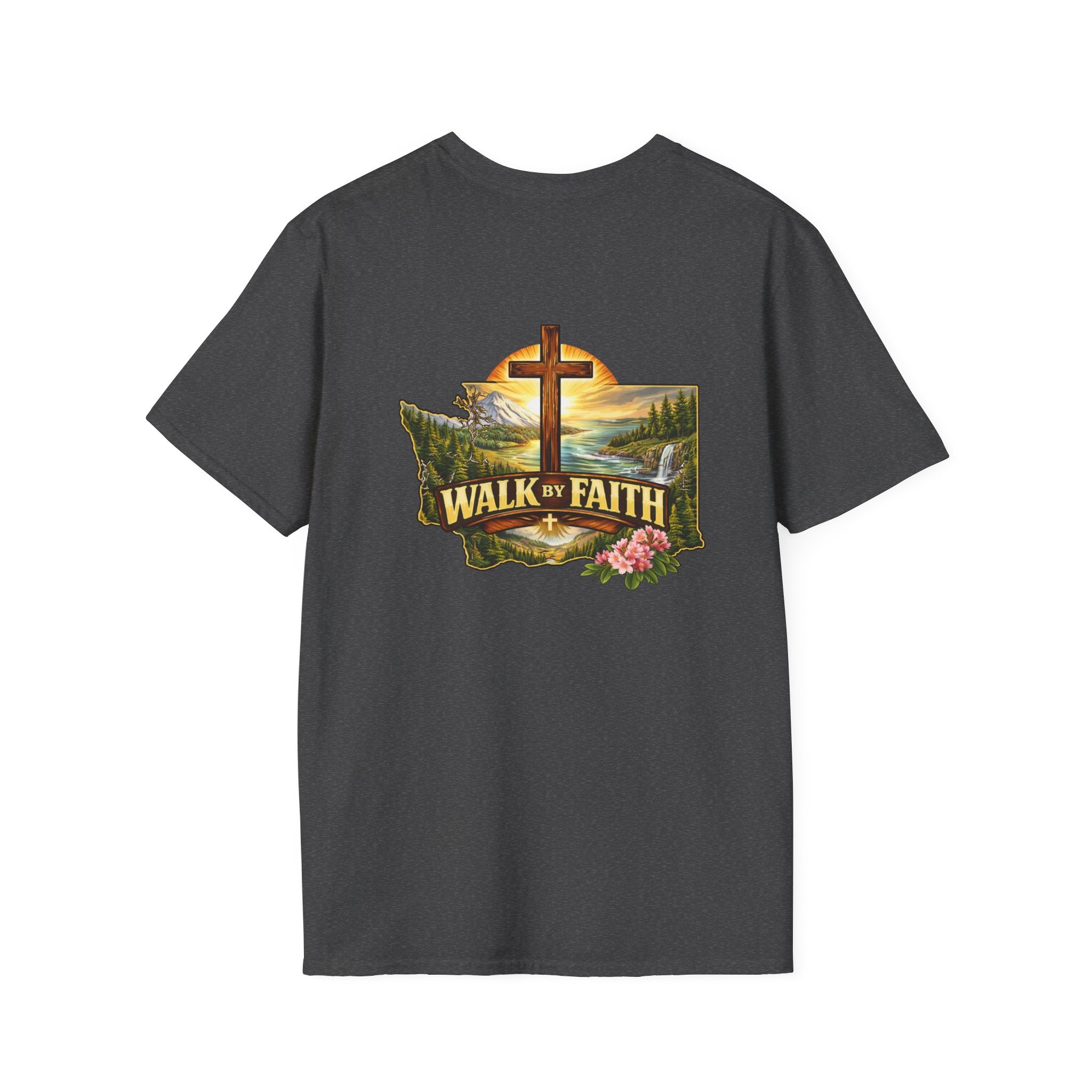 Washington State - Walk By Faith T-Shirt — Christian Cross Mountain Graphic Tee