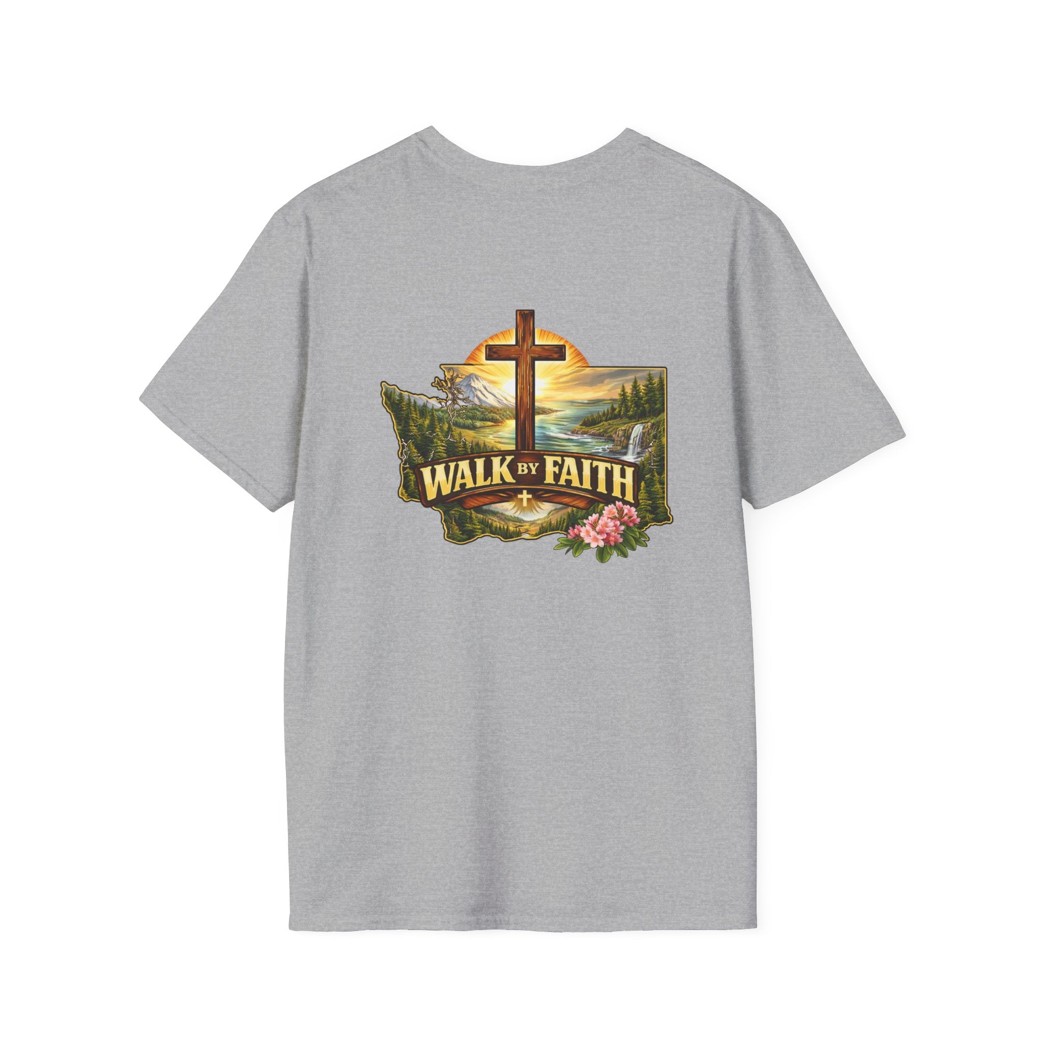 Washington State - Walk By Faith T-Shirt — Christian Cross Mountain Graphic Tee