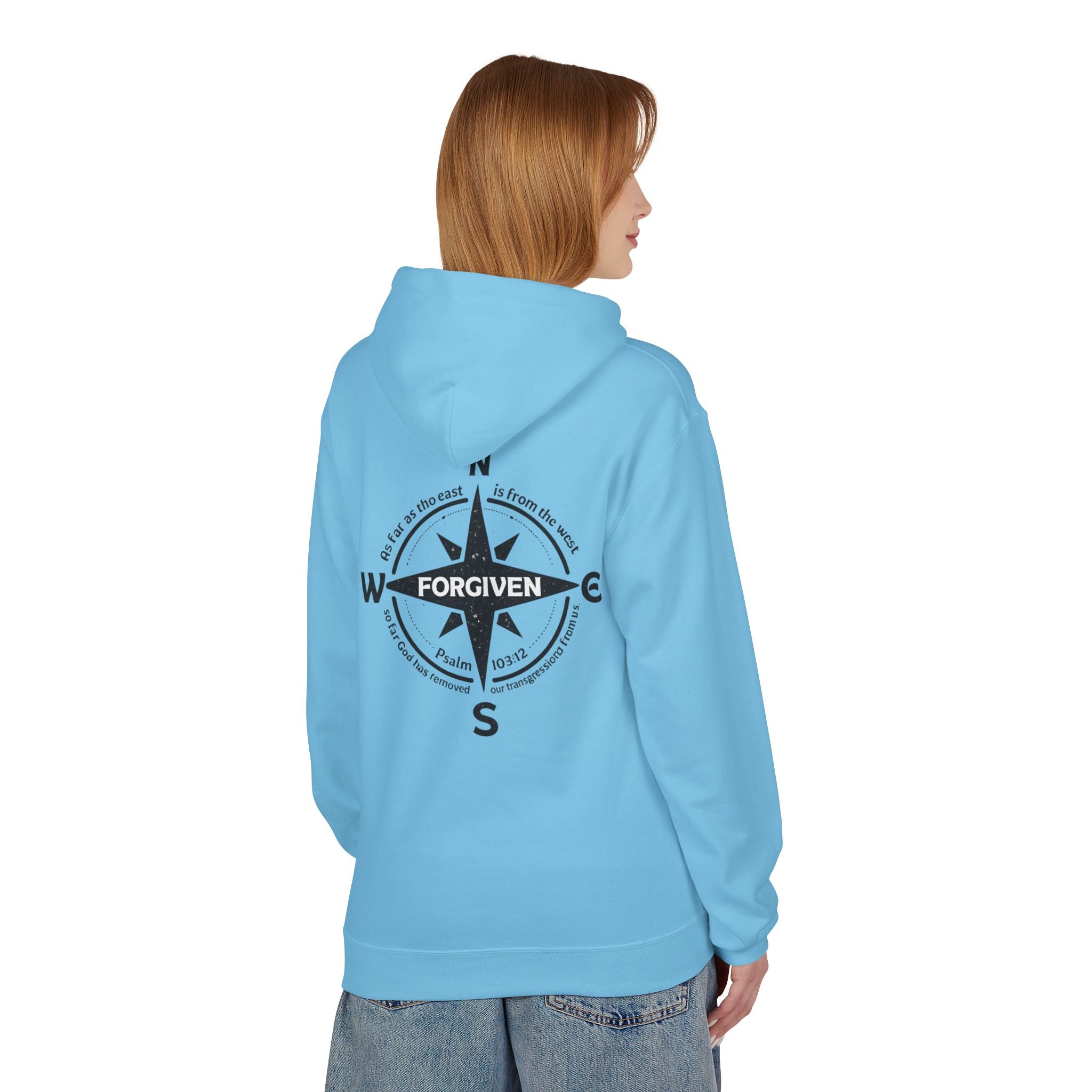 Forgiven Compass Hoodie — Christian Faith Inspirational Pullover - As Far as the East is from the West