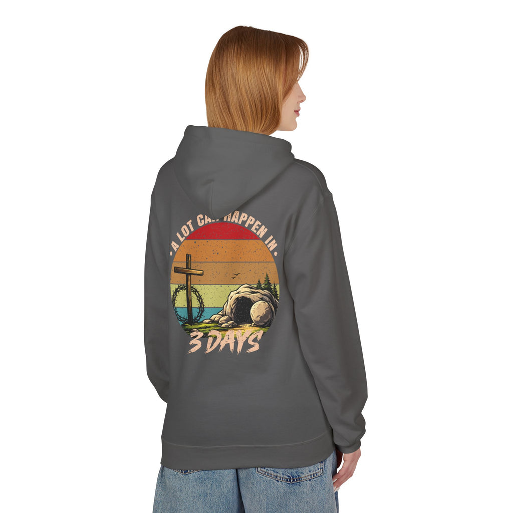 Easter Resurrection Hoodie — "A Lot Can Happen in 3 Days" Vintage Christian Sweatshirt