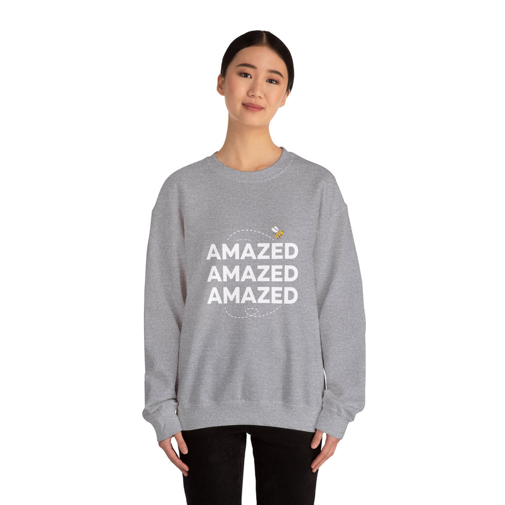 Bee Amazed Crewneck Sweatshirt — Repeating "Amazed" Graphic
