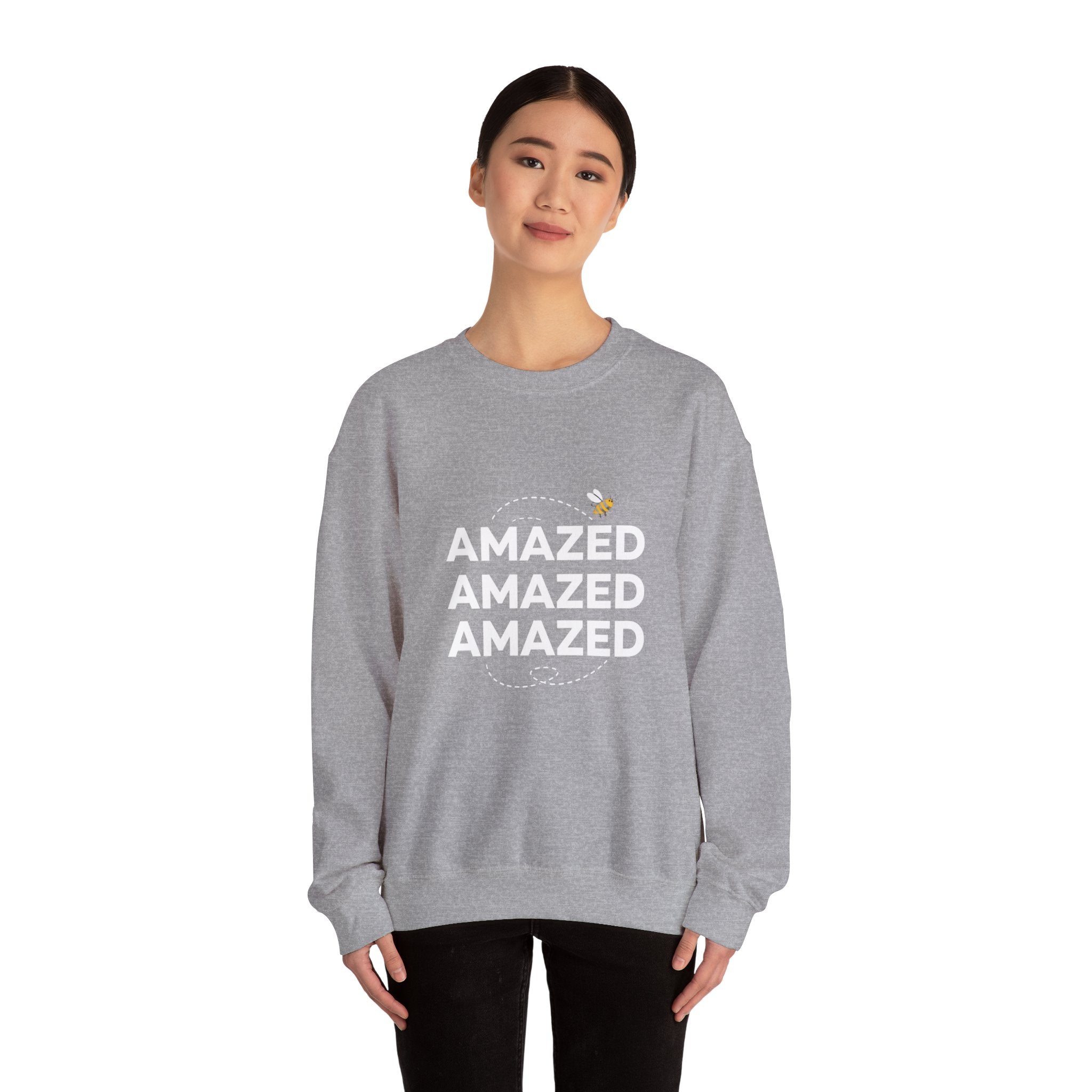 Bee Amazed Crewneck Sweatshirt — Repeating "Amazed" Graphic