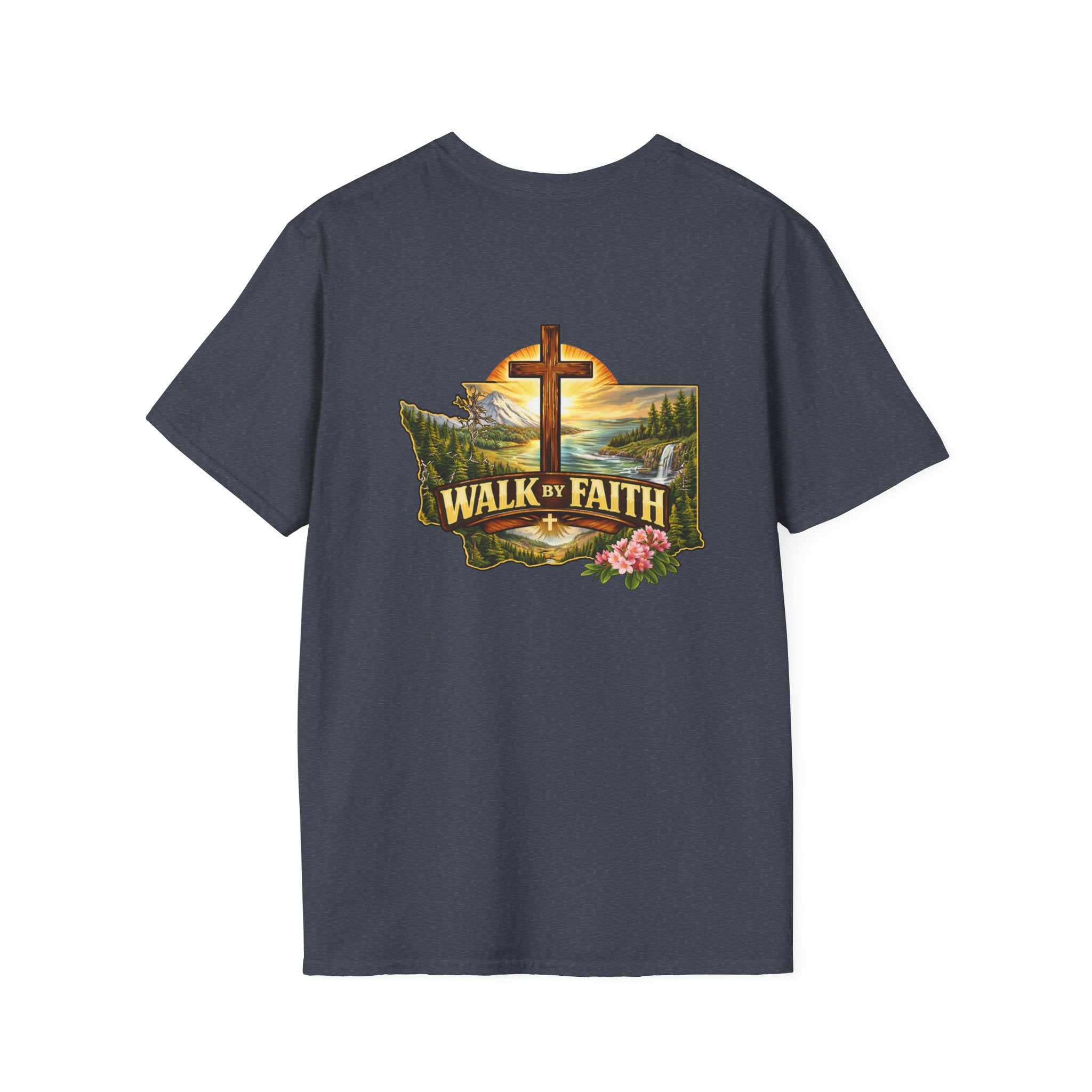 Washington State - Walk By Faith T-Shirt — Christian Cross Mountain Graphic Tee