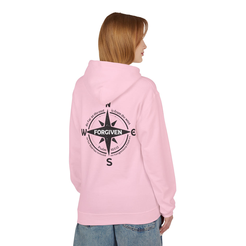 Forgiven Compass Hoodie — Christian Faith Inspirational Pullover - As Far as the East is from the West