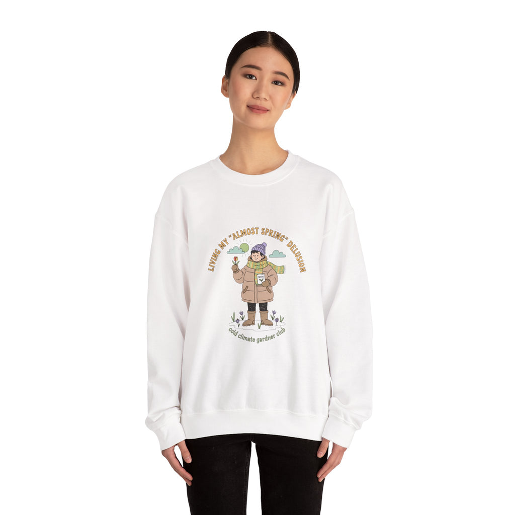 Almost Spring Thaw Humor Crewneck Sweatshirt | spring tease, winter spring meme