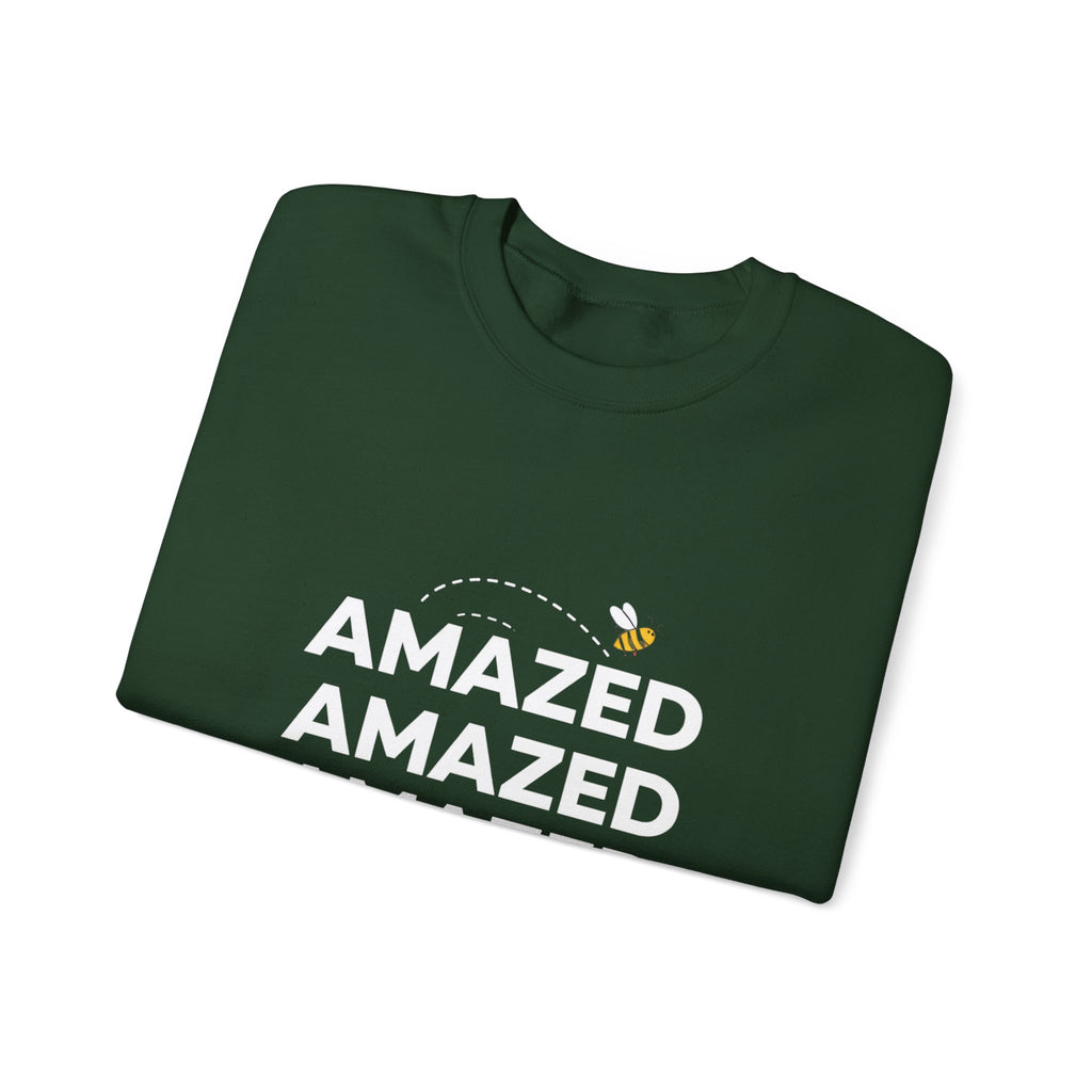 Bee Amazed Crewneck Sweatshirt — Repeating "Amazed" Graphic