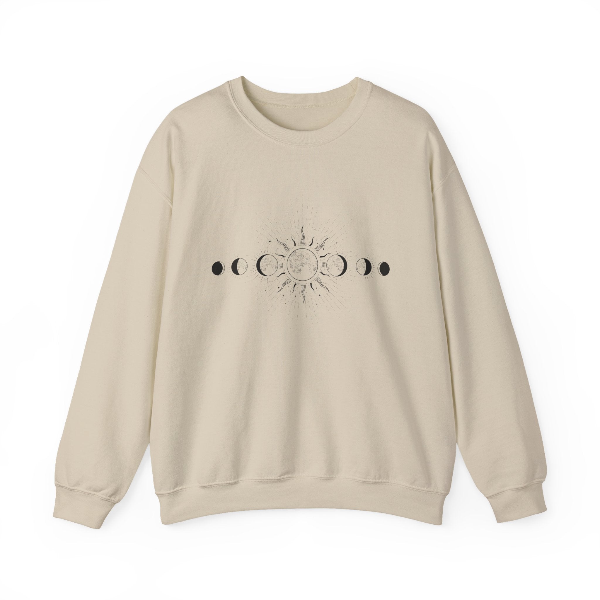 Celestial Moon Phase Crewneck Sweatshirt — Sun & Phases Graphic
