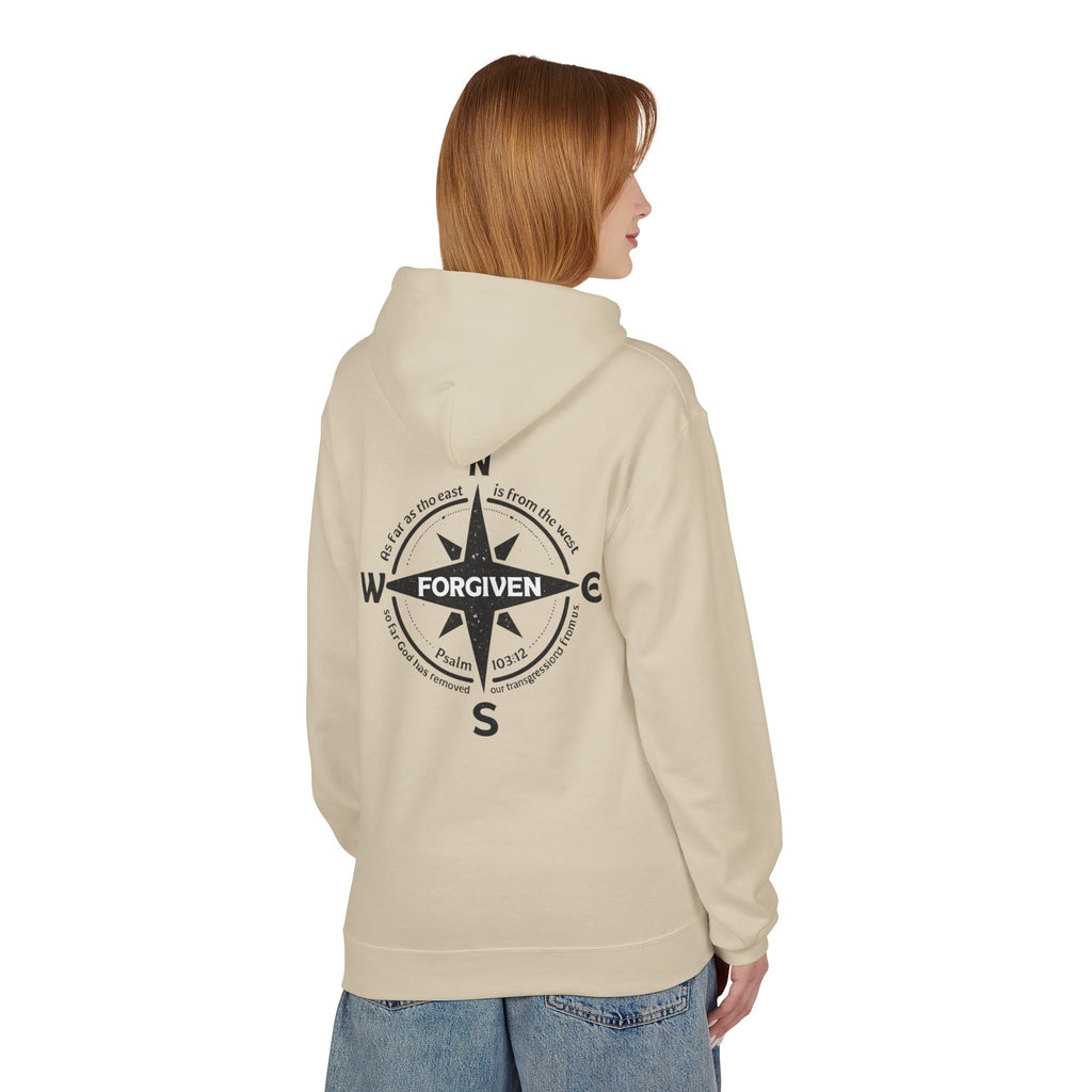 Forgiven Compass Hoodie — Christian Faith Inspirational Pullover - As Far as the East is from the West