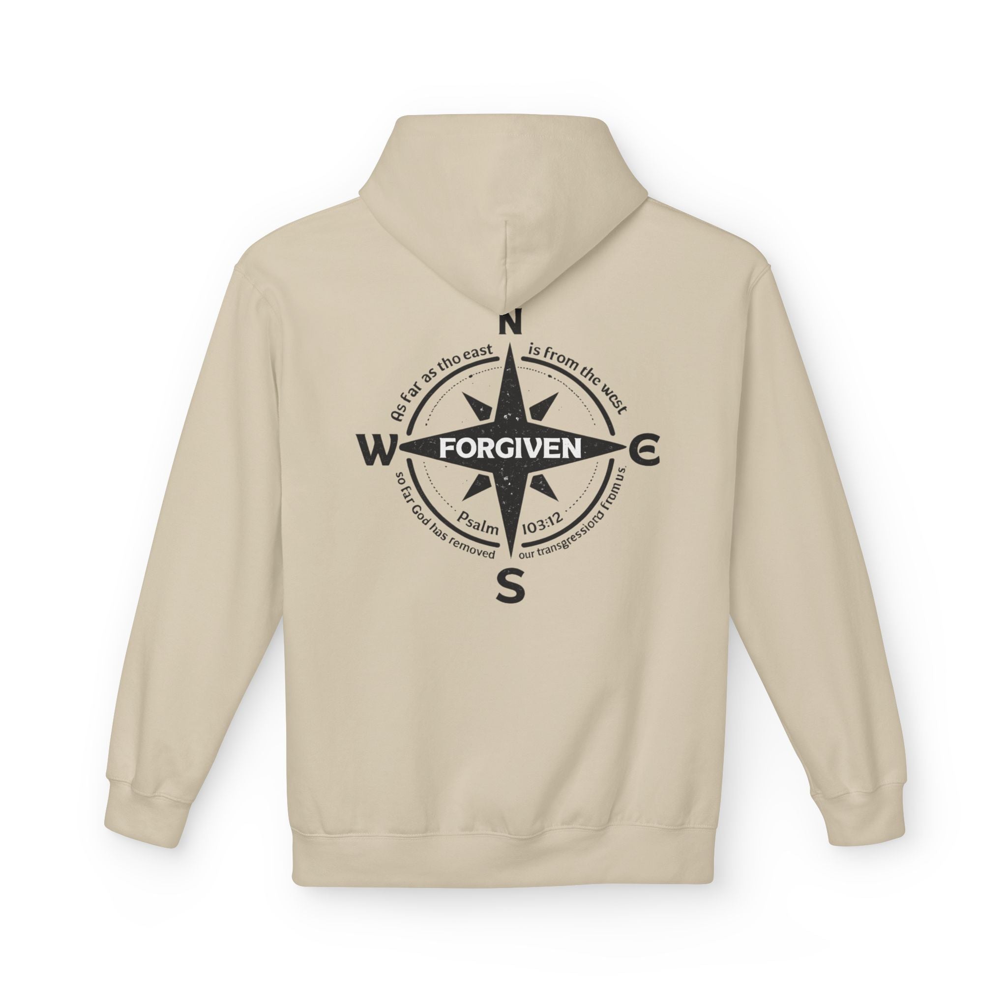Forgiven Compass Hoodie — Christian Faith Inspirational Pullover - As Far as the East is from the West
