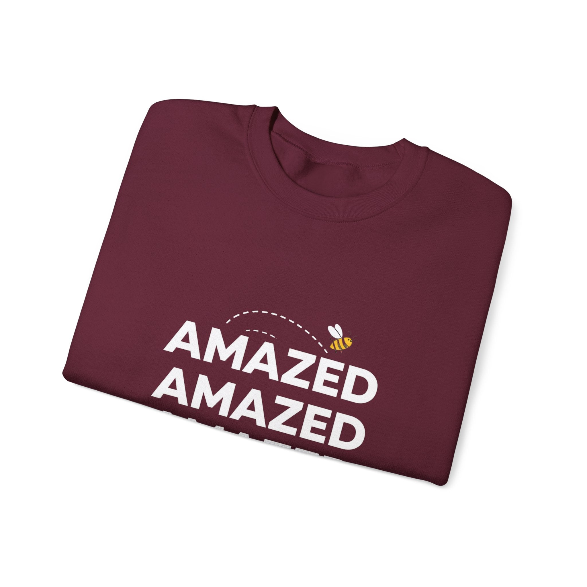 Bee Amazed Crewneck Sweatshirt — Repeating "Amazed" Graphic