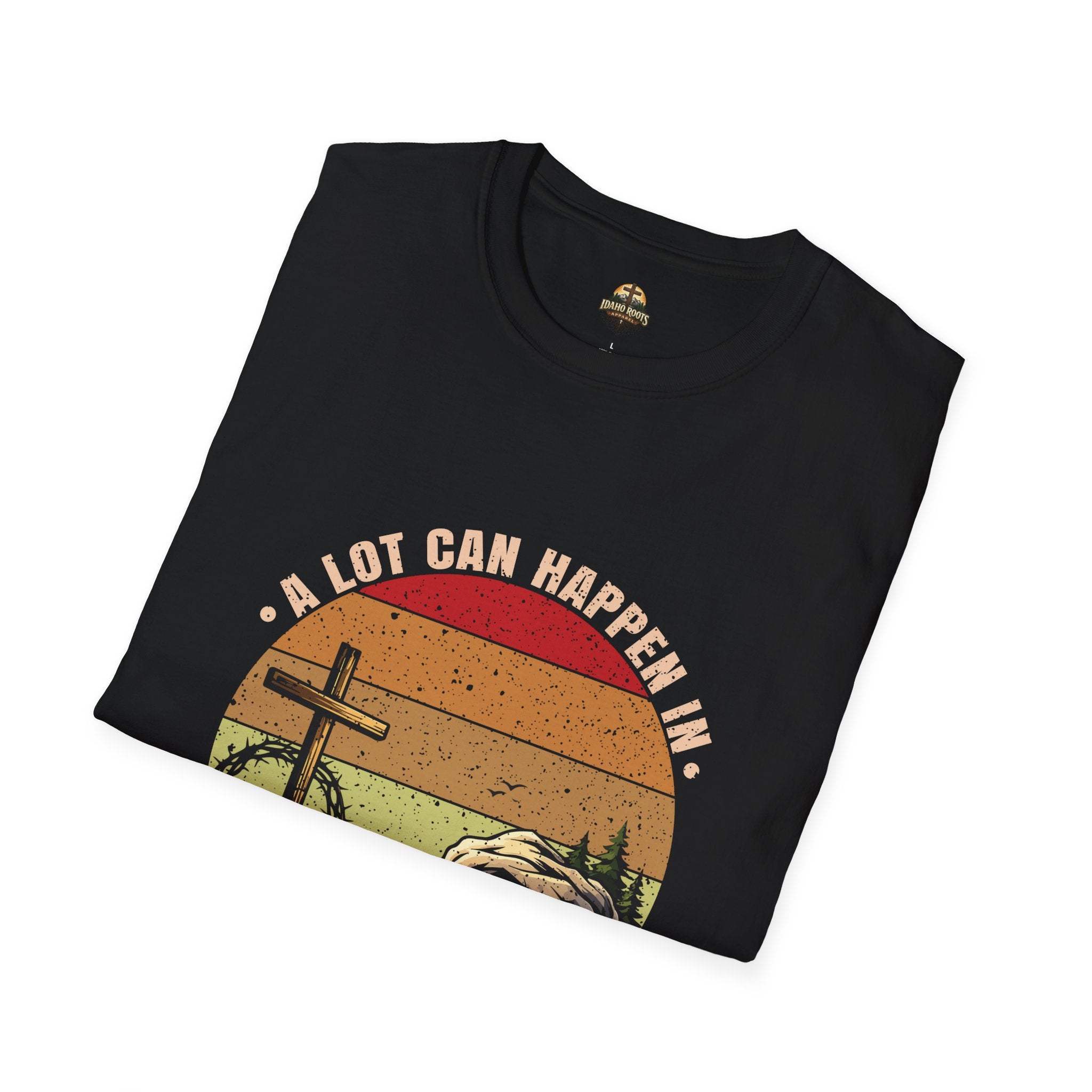 Christian T-Shirt — "A Lot Can Happen in 3 Days" Vintage Cross Design