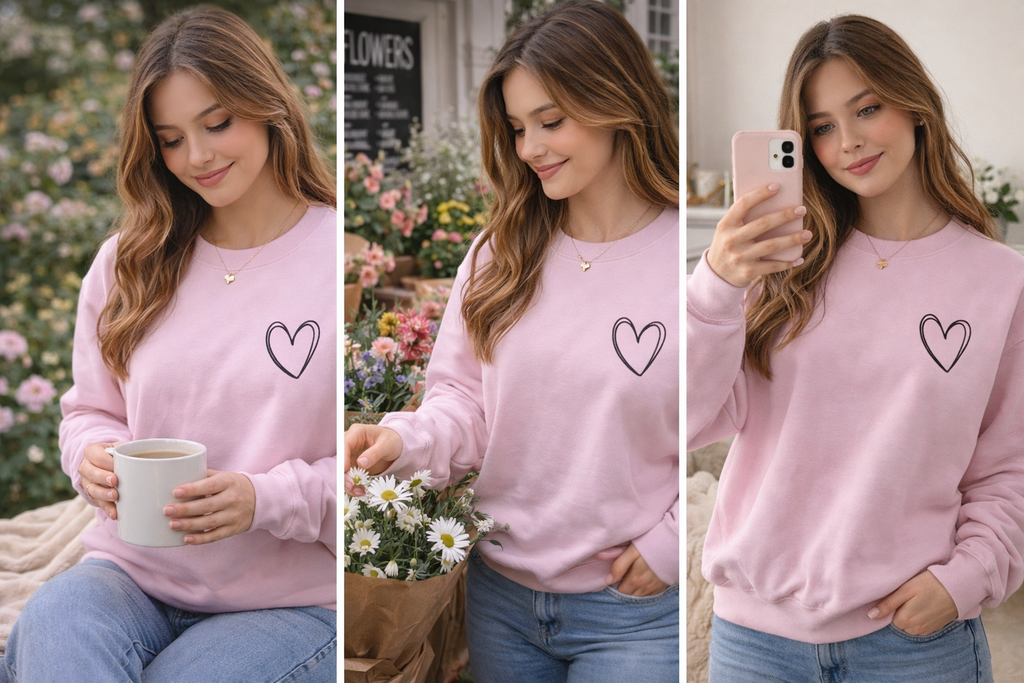 Heart Sketch Crewneck Sweatshirt — Minimal Hand‑Drawn Heart Chest Design