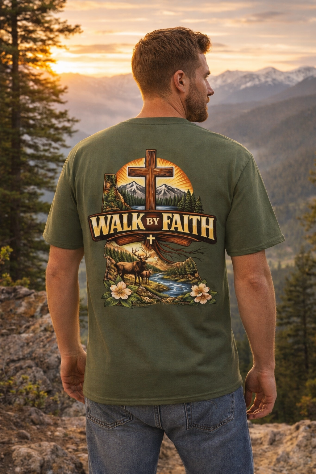 Faith T-Shirt — "Walk by Faith" Christian Cross Graphic Tee