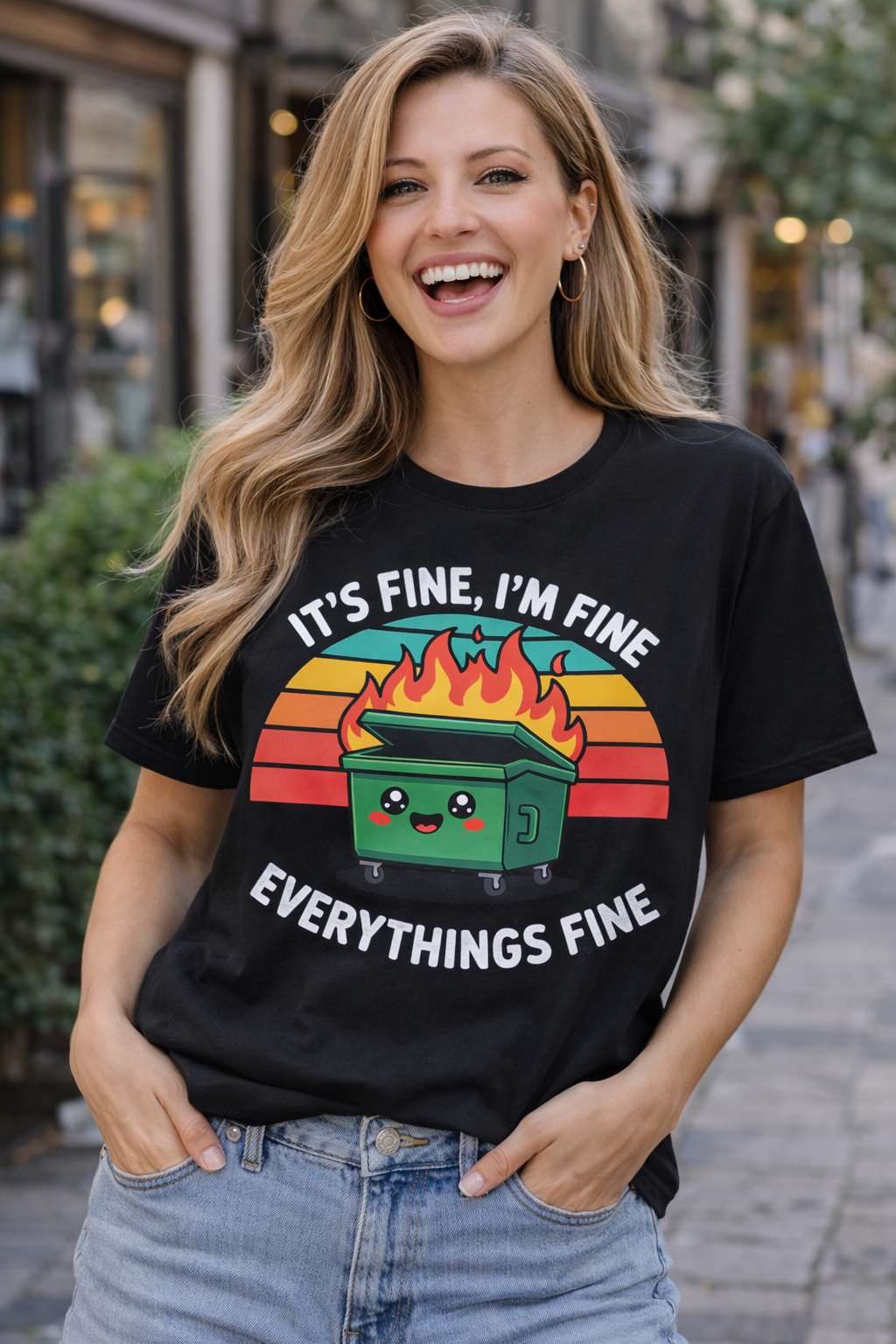Dumpster Fire T-Shirt — “It’s Fine, I’m Fine, Everything’s Fine” Retro Graphic Tee