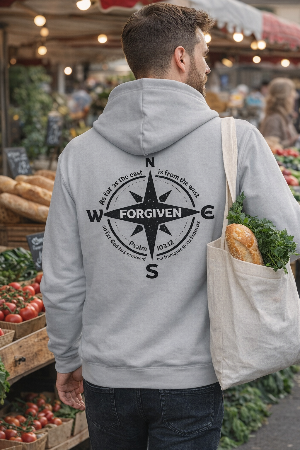 Forgiven Compass Hoodie — Christian Faith Inspirational Pullover - As Far as the East is from the West