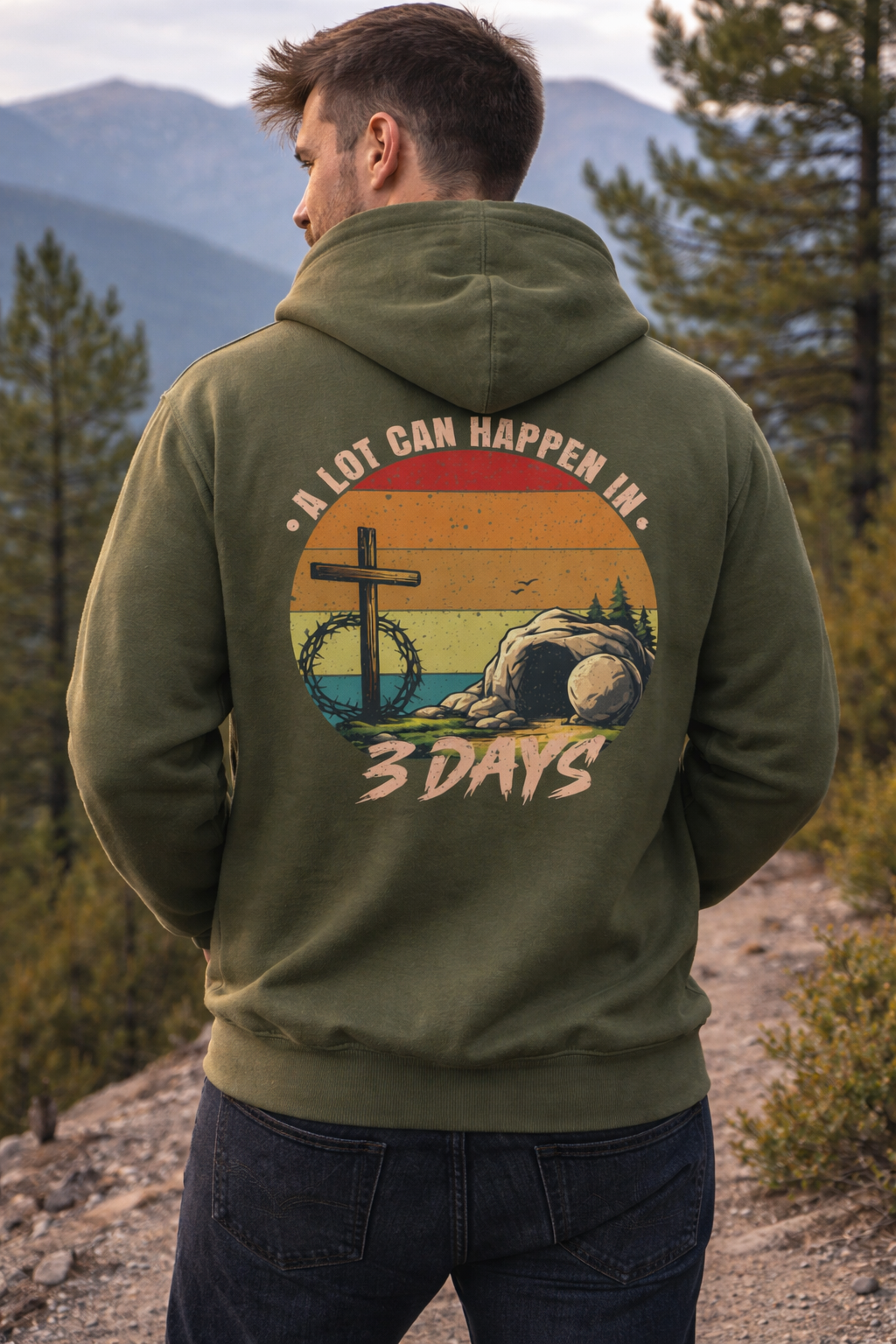 Easter Resurrection Hoodie — "A Lot Can Happen in 3 Days" Vintage Christian Sweatshirt
