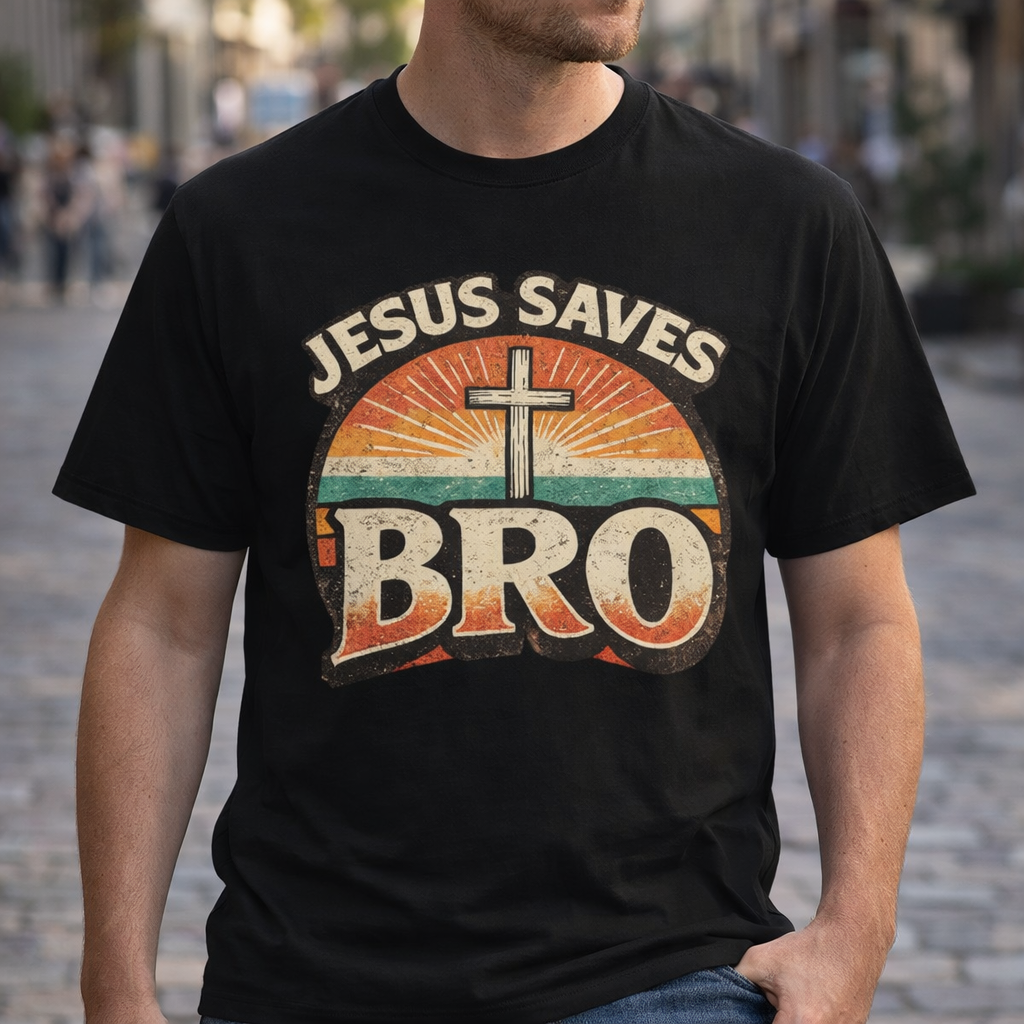 Jesus Saves Bro T-Shirt — Retro Christian Faith Tee