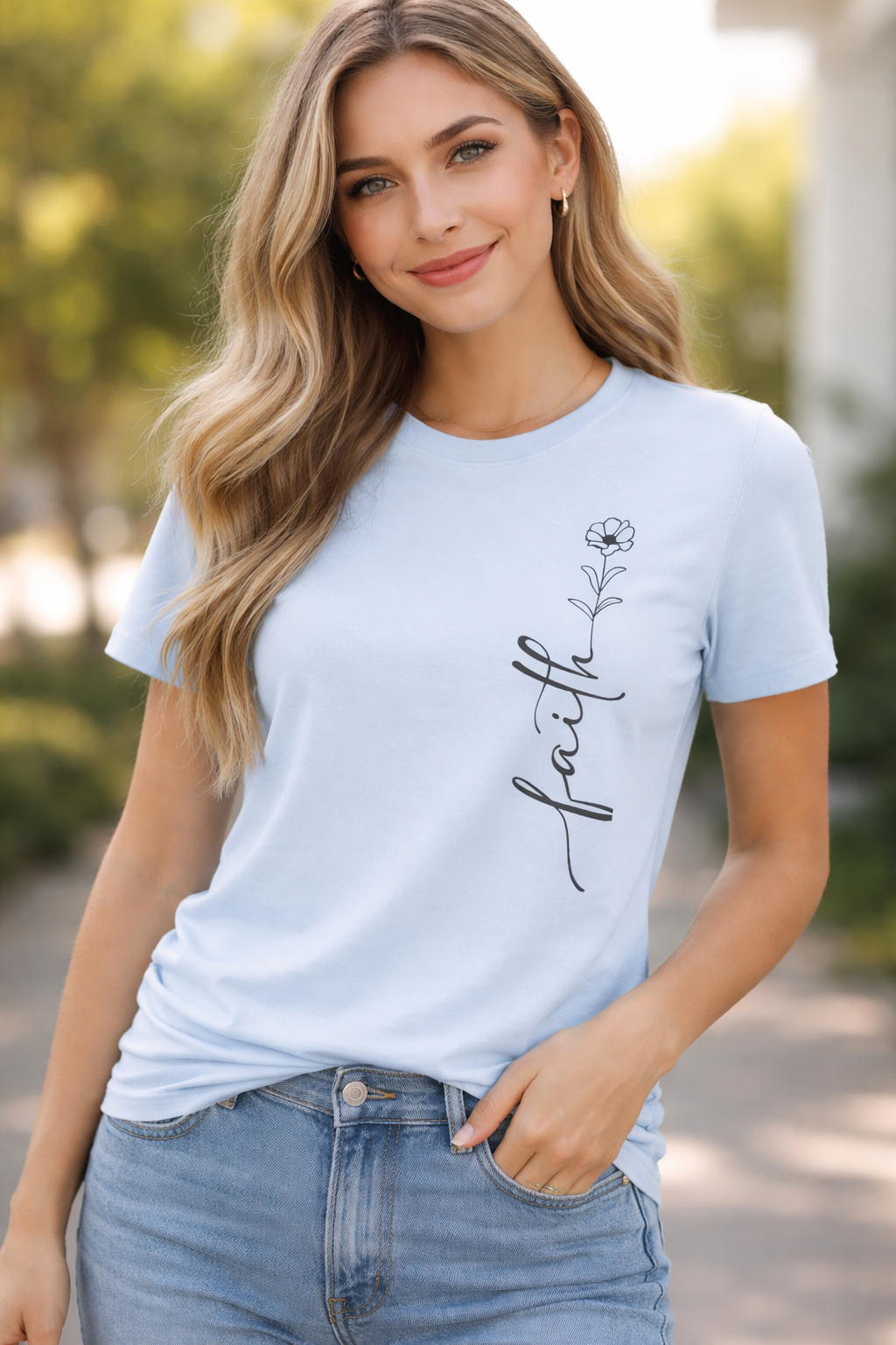 Faith Script T-Shirt — Minimal Floral Faith Tee