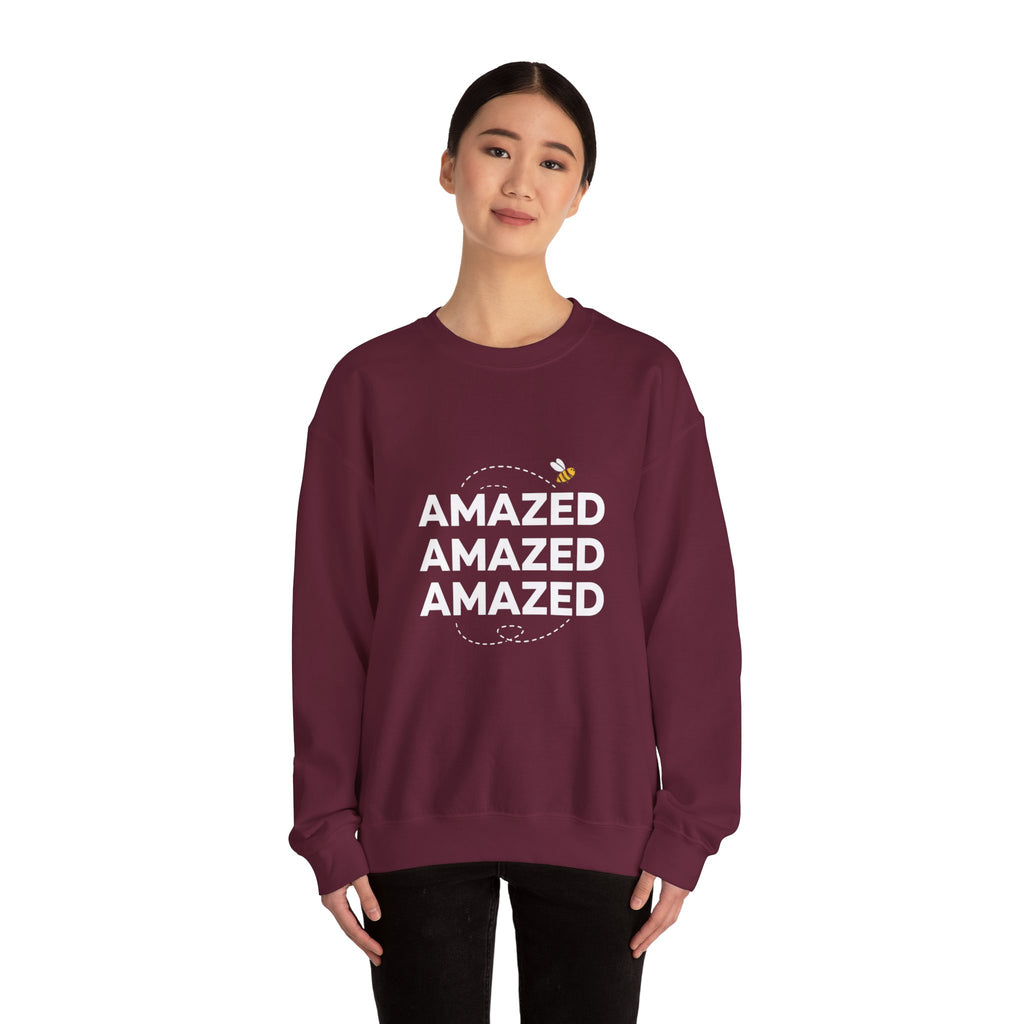 Bee Amazed Crewneck Sweatshirt — Repeating "Amazed" Graphic
