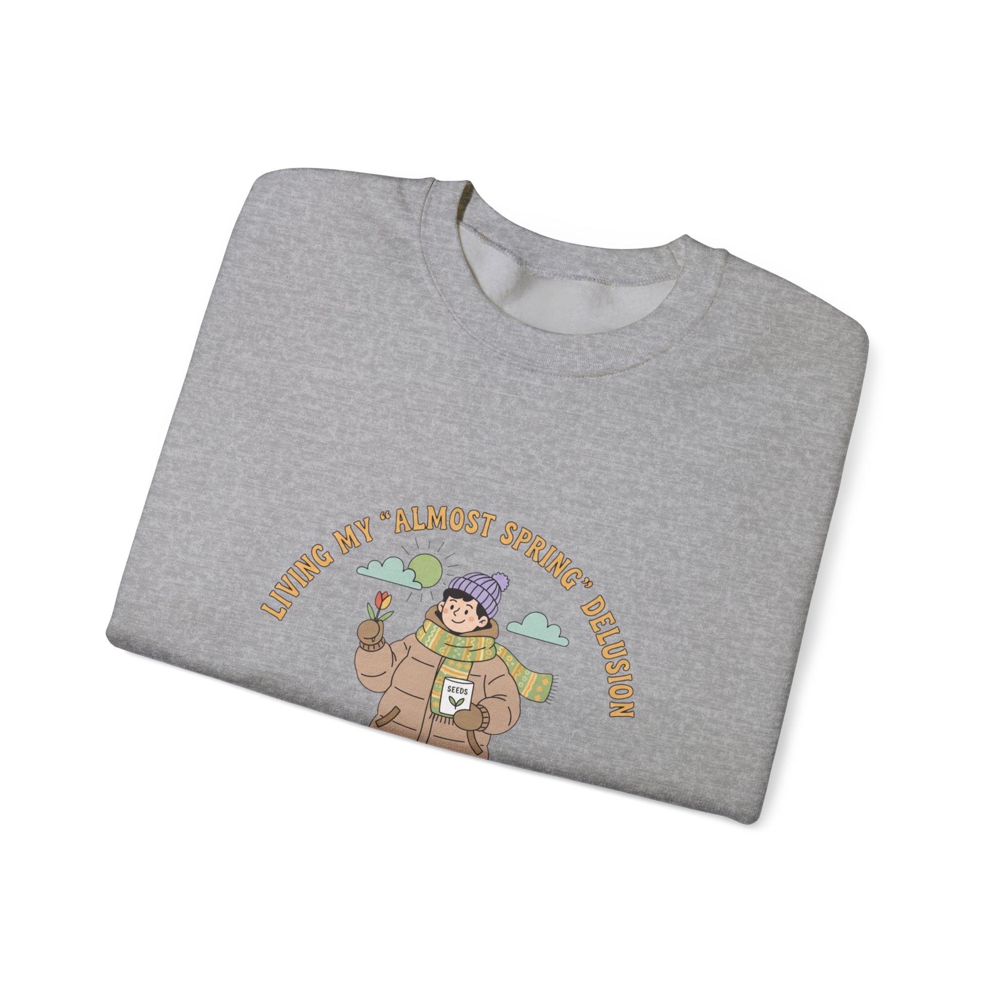 Almost Spring Thaw Humor Crewneck Sweatshirt | spring tease, winter spring meme