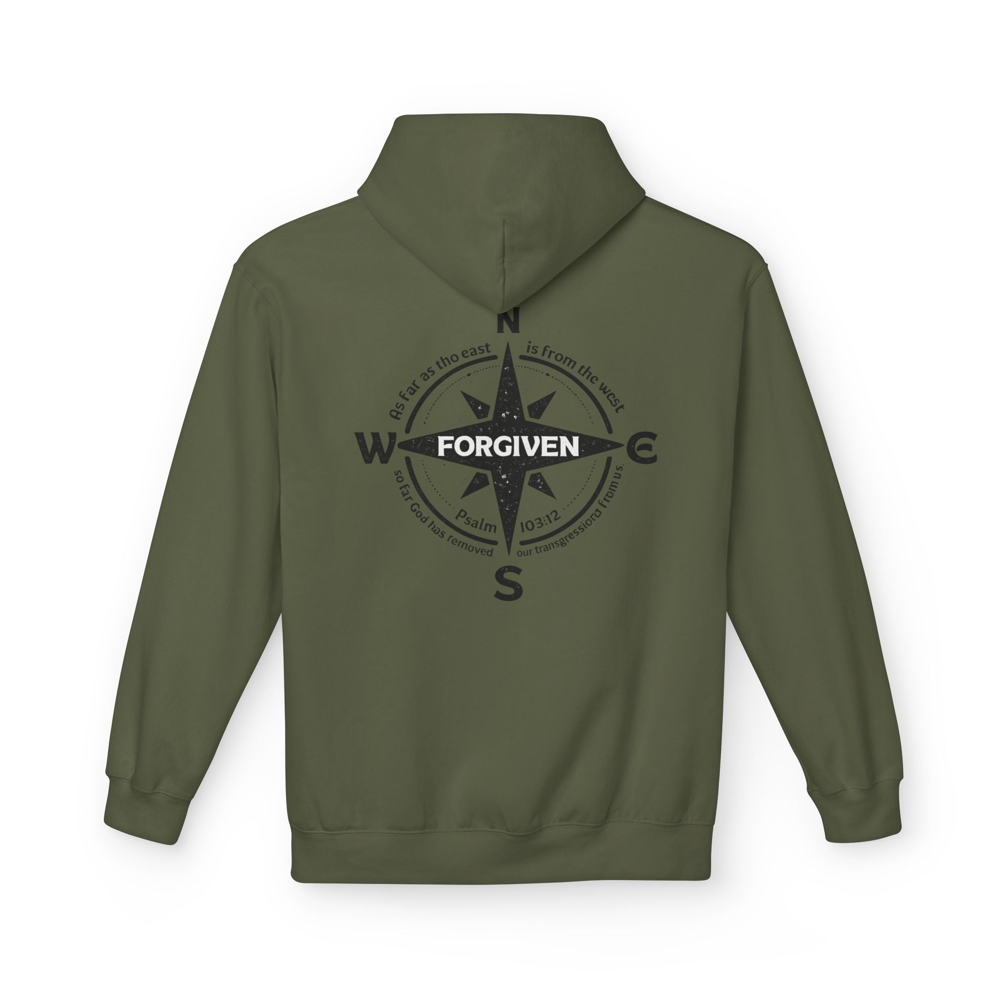 Forgiven Compass Hoodie — Christian Faith Inspirational Pullover - As Far as the East is from the West