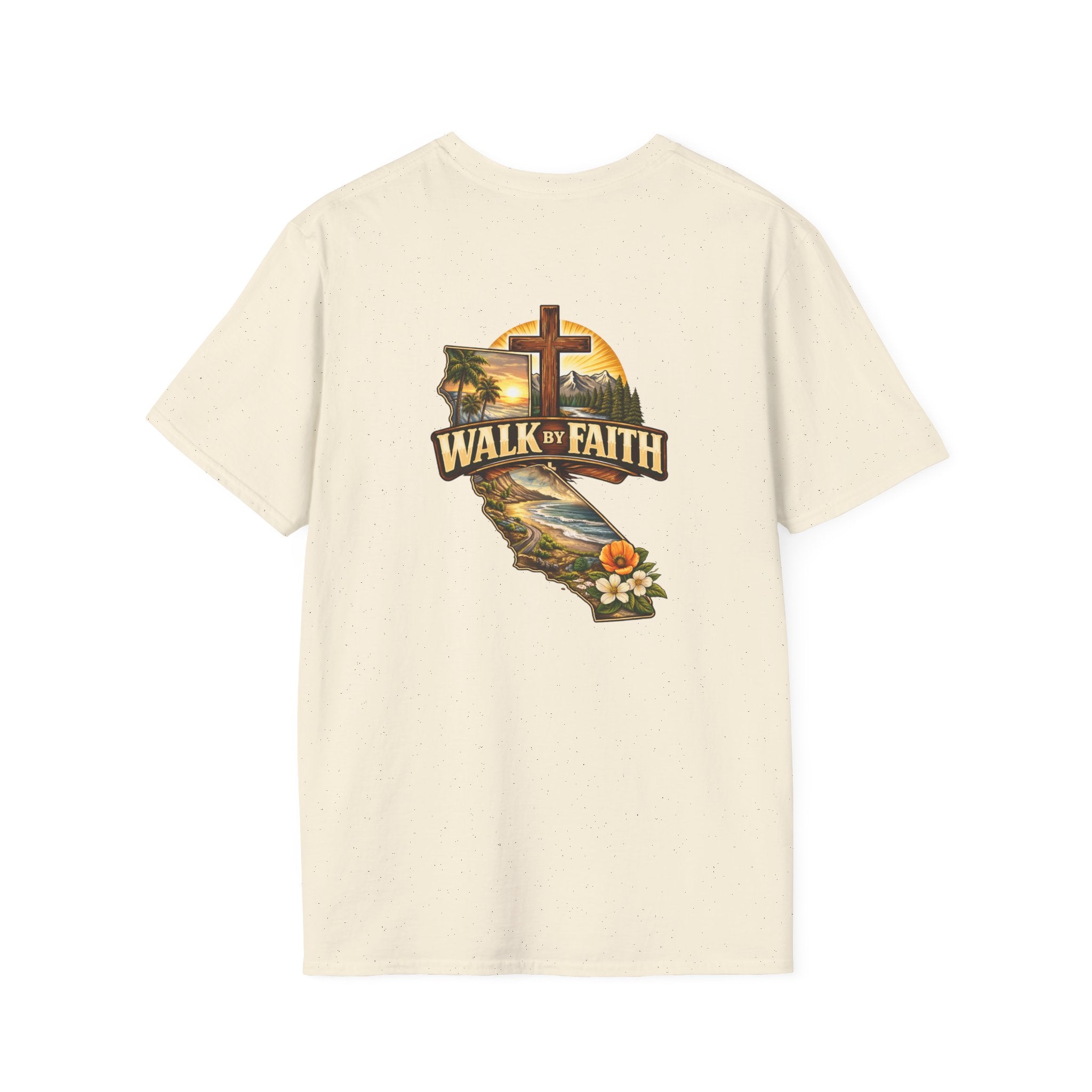 Christian T-Shirt — "Walk by Faith" California Cross Design