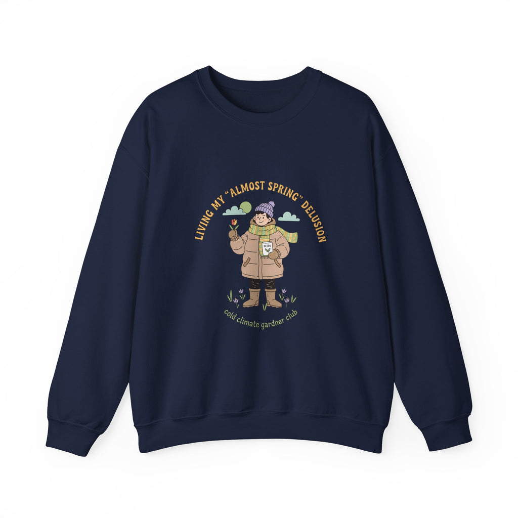 Almost Spring Thaw Humor Crewneck Sweatshirt | spring tease, winter spring meme