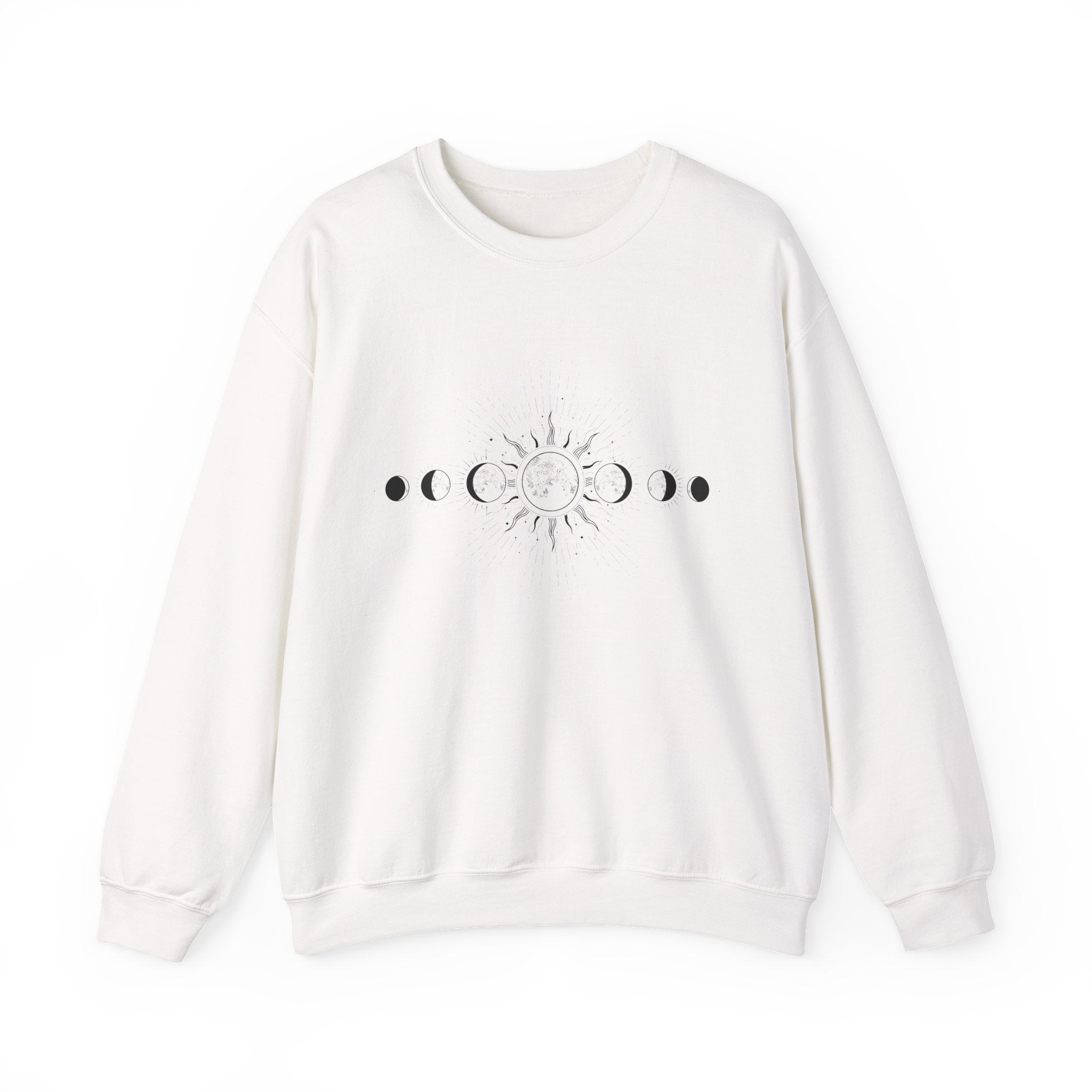Celestial Moon Phase Crewneck Sweatshirt — Sun & Phases Graphic
