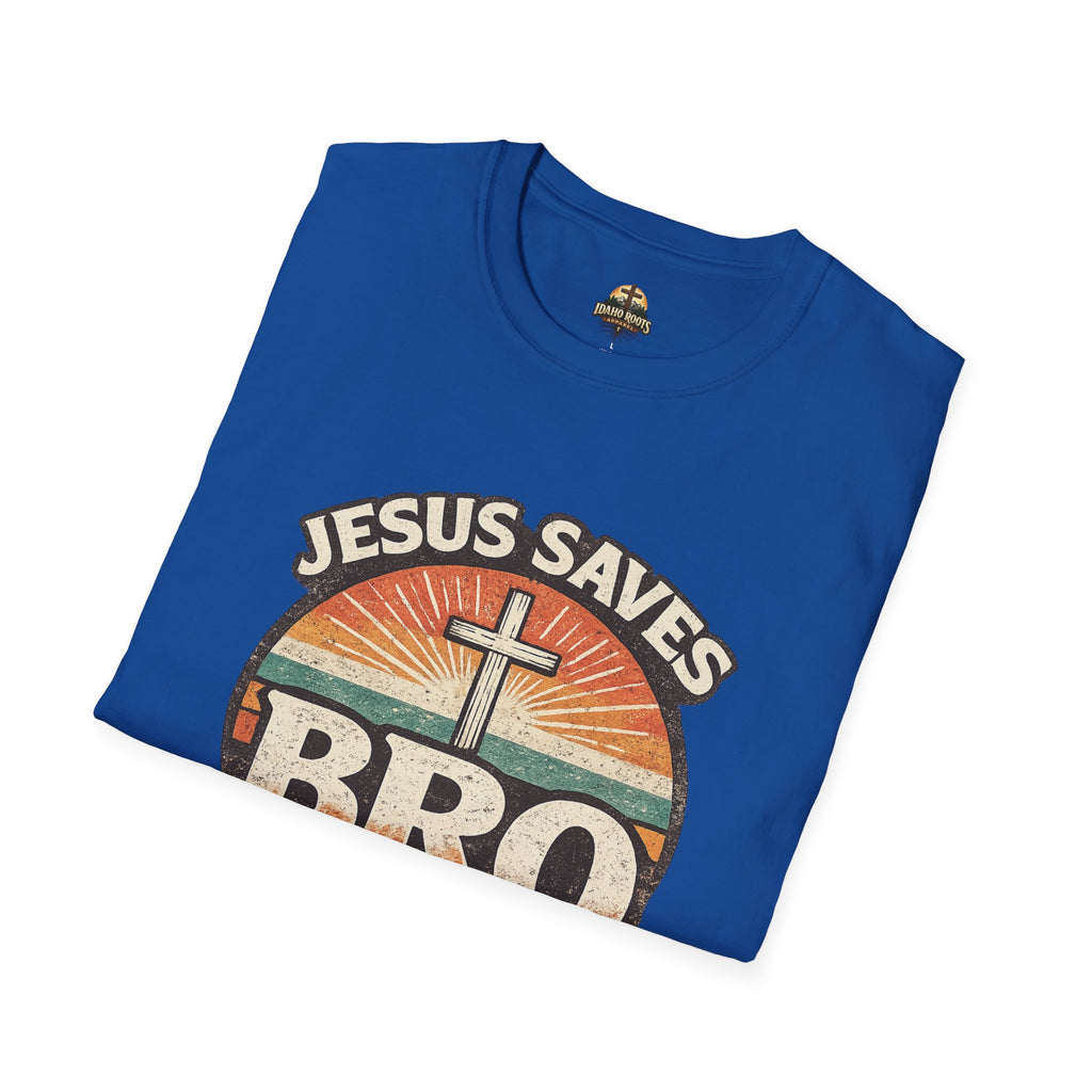 Jesus Saves Bro T-Shirt — Retro Christian Faith Tee