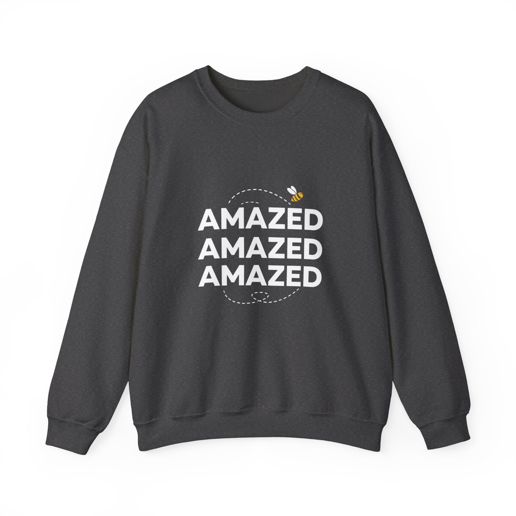 Bee Amazed Crewneck Sweatshirt — Repeating "Amazed" Graphic