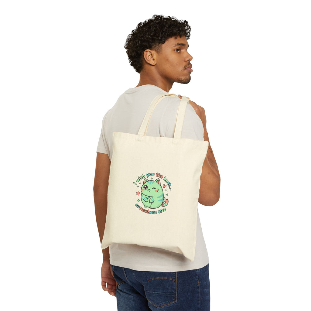 Cute Menacing Cat Tote, kawaii threat pastel canvas tote | soft threat sarcastic