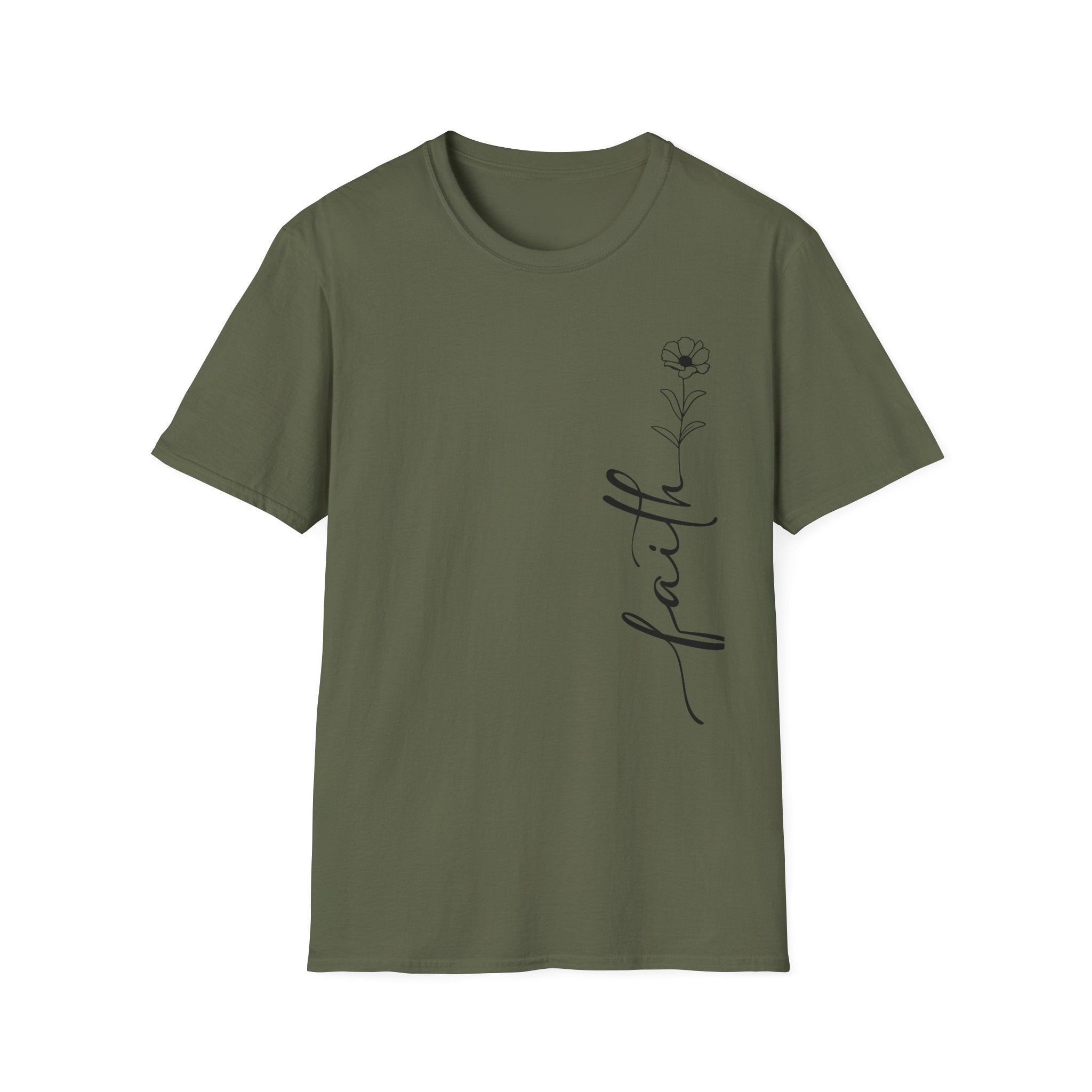 Faith Script T-Shirt — Minimal Floral Faith Tee