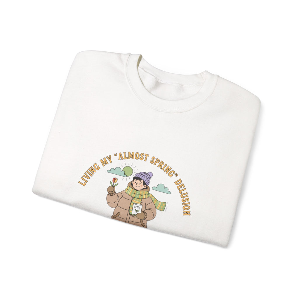 Almost Spring Thaw Humor Crewneck Sweatshirt | spring tease, winter spring meme