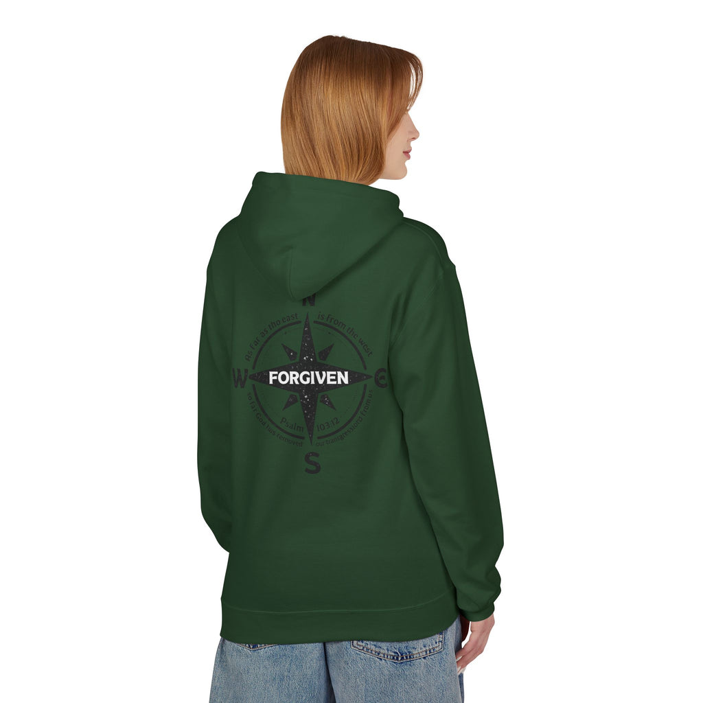 Forgiven Compass Hoodie — Christian Faith Inspirational Pullover - As Far as the East is from the West