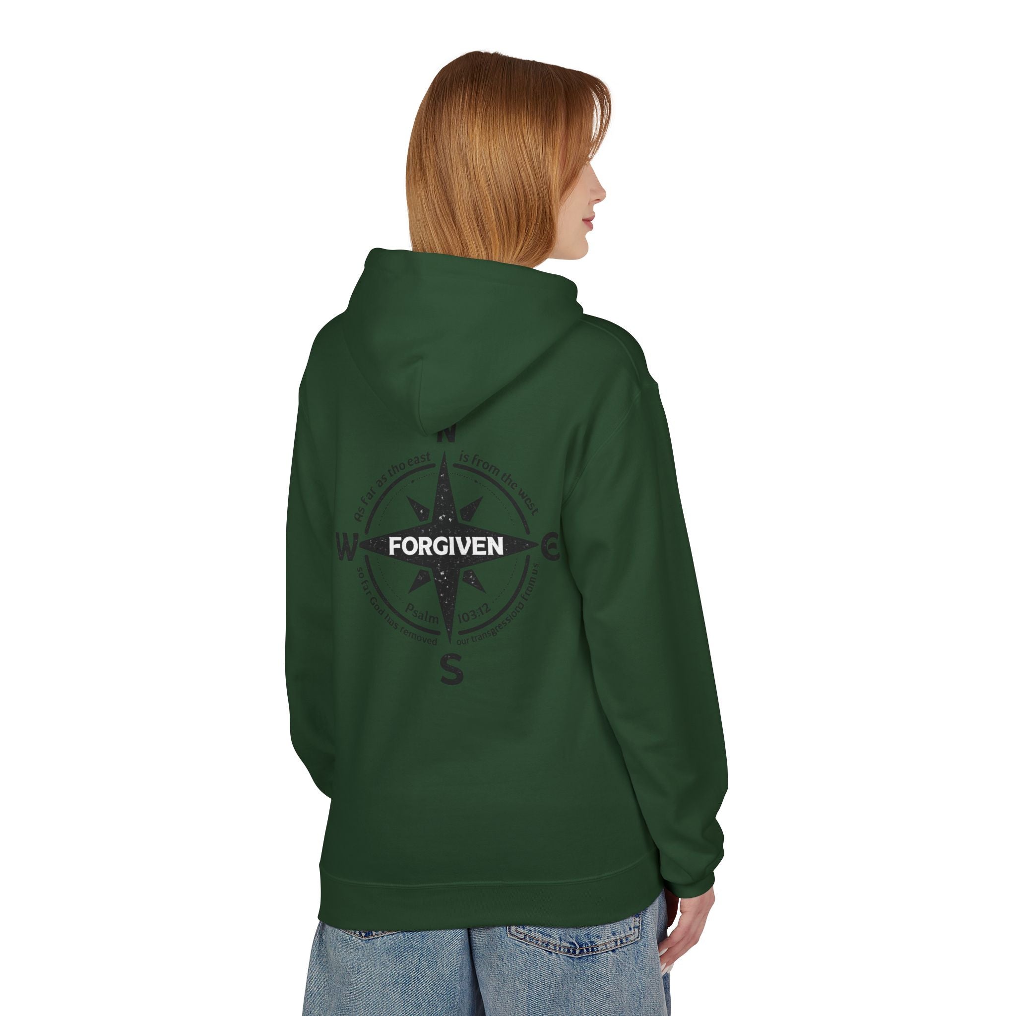 Forgiven Compass Hoodie — Christian Faith Inspirational Pullover - As Far as the East is from the West