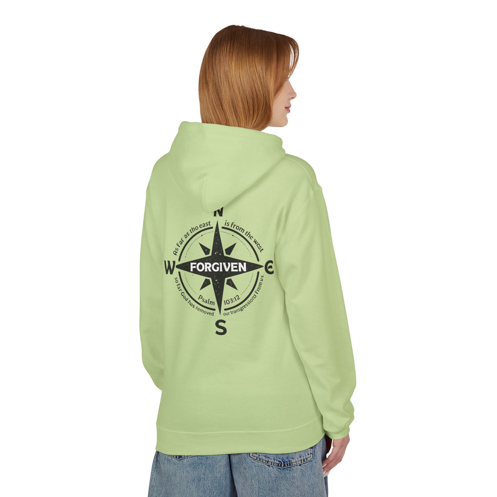 Forgiven Compass Hoodie — Christian Faith Inspirational Pullover - As Far as the East is from the West