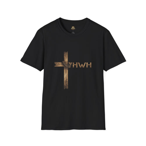 Christian Cross T-Shirt with YHWH Text – Rustic Faith Tee