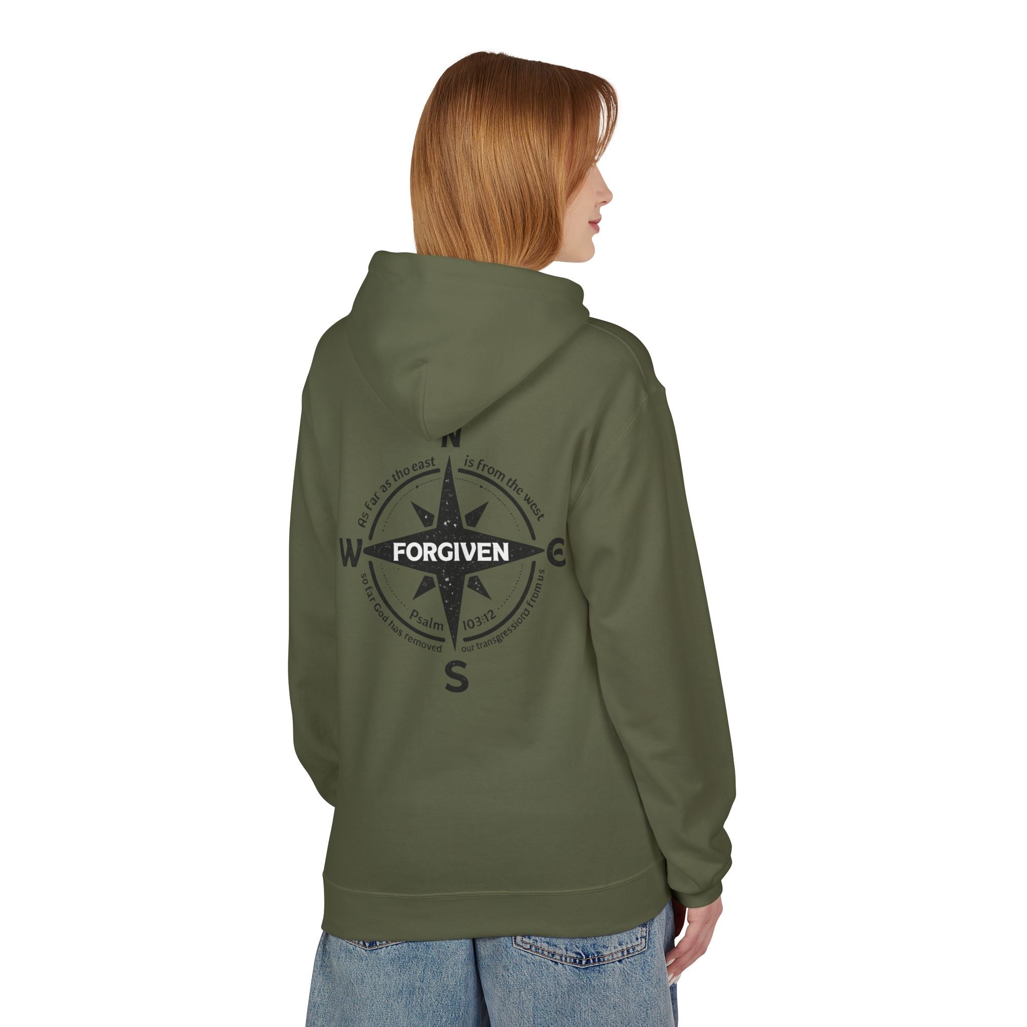 Forgiven Compass Hoodie — Christian Faith Inspirational Pullover - As Far as the East is from the West