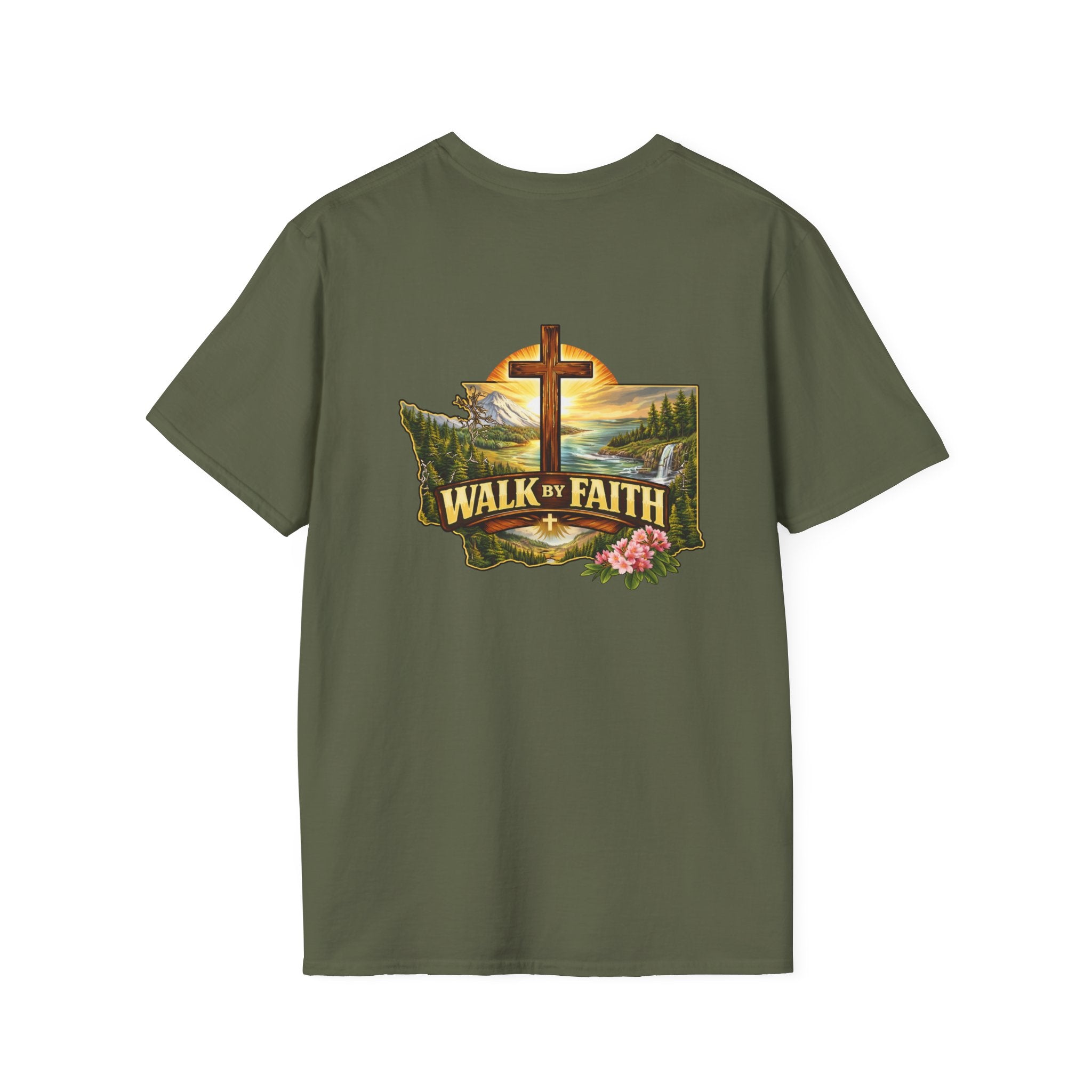 Washington State - Walk By Faith T-Shirt — Christian Cross Mountain Graphic Tee