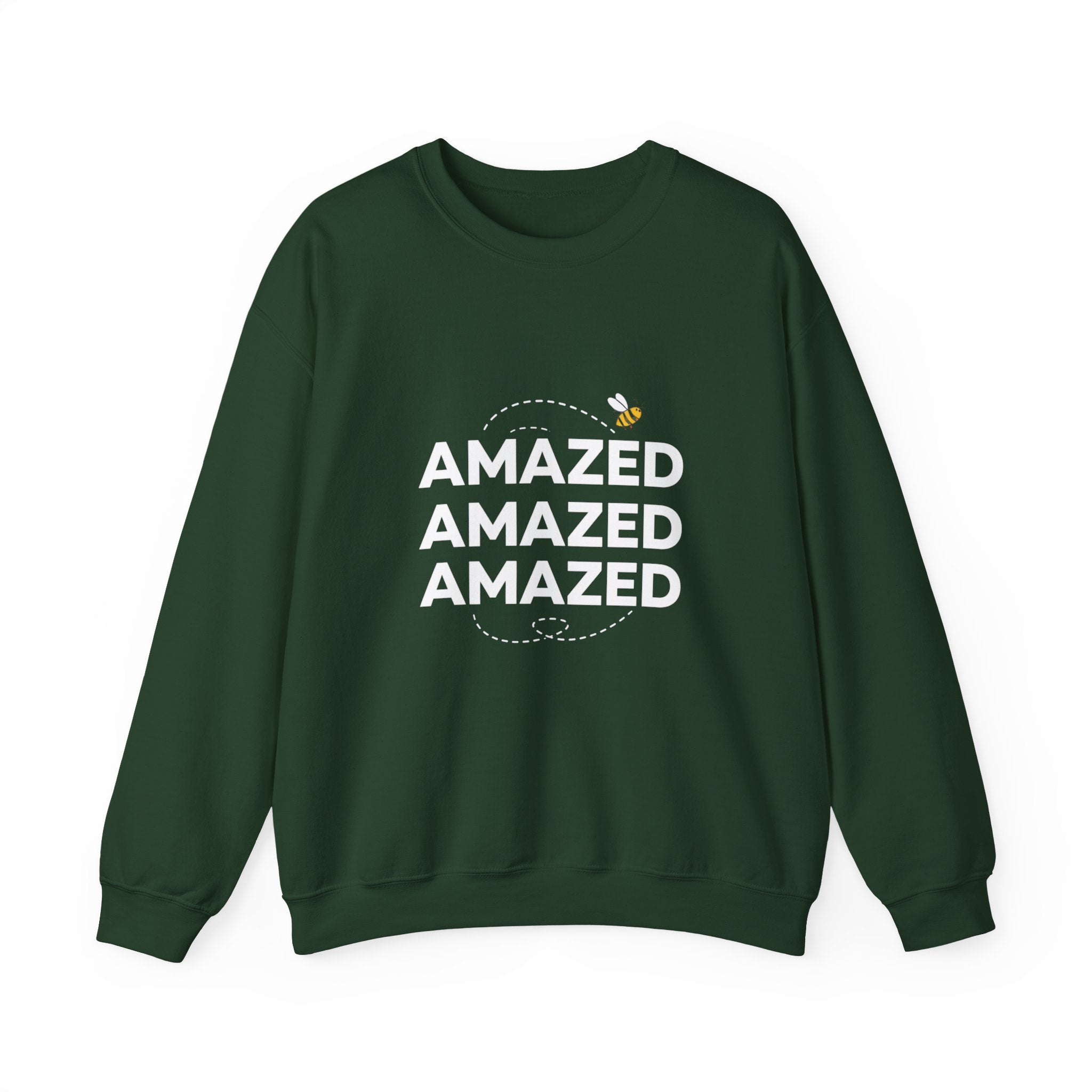 Bee Amazed Crewneck Sweatshirt — Repeating "Amazed" Graphic