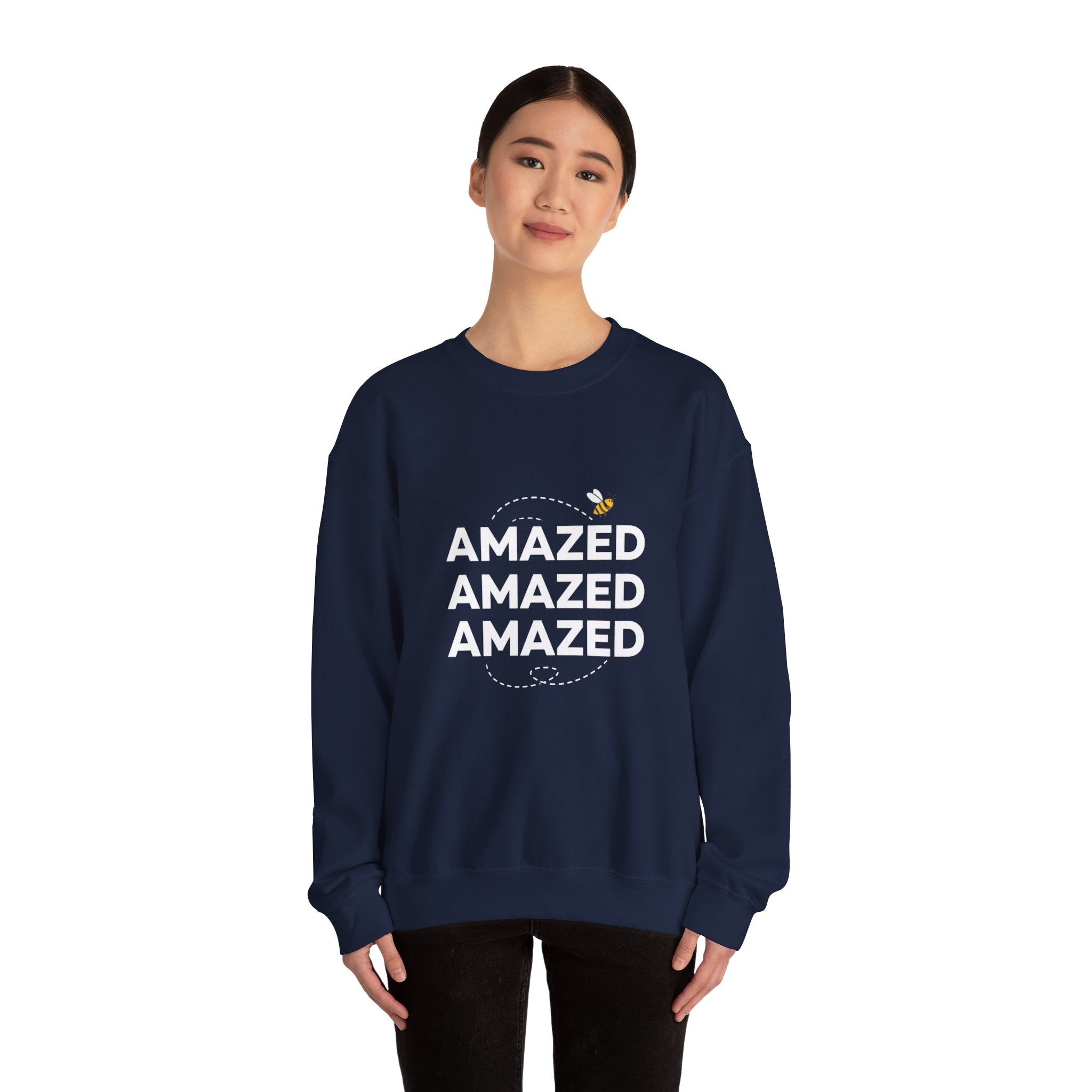 Bee Amazed Crewneck Sweatshirt — Repeating "Amazed" Graphic