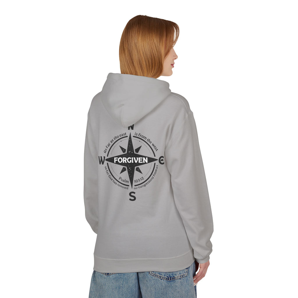 Forgiven Compass Hoodie — Christian Faith Inspirational Pullover - As Far as the East is from the West